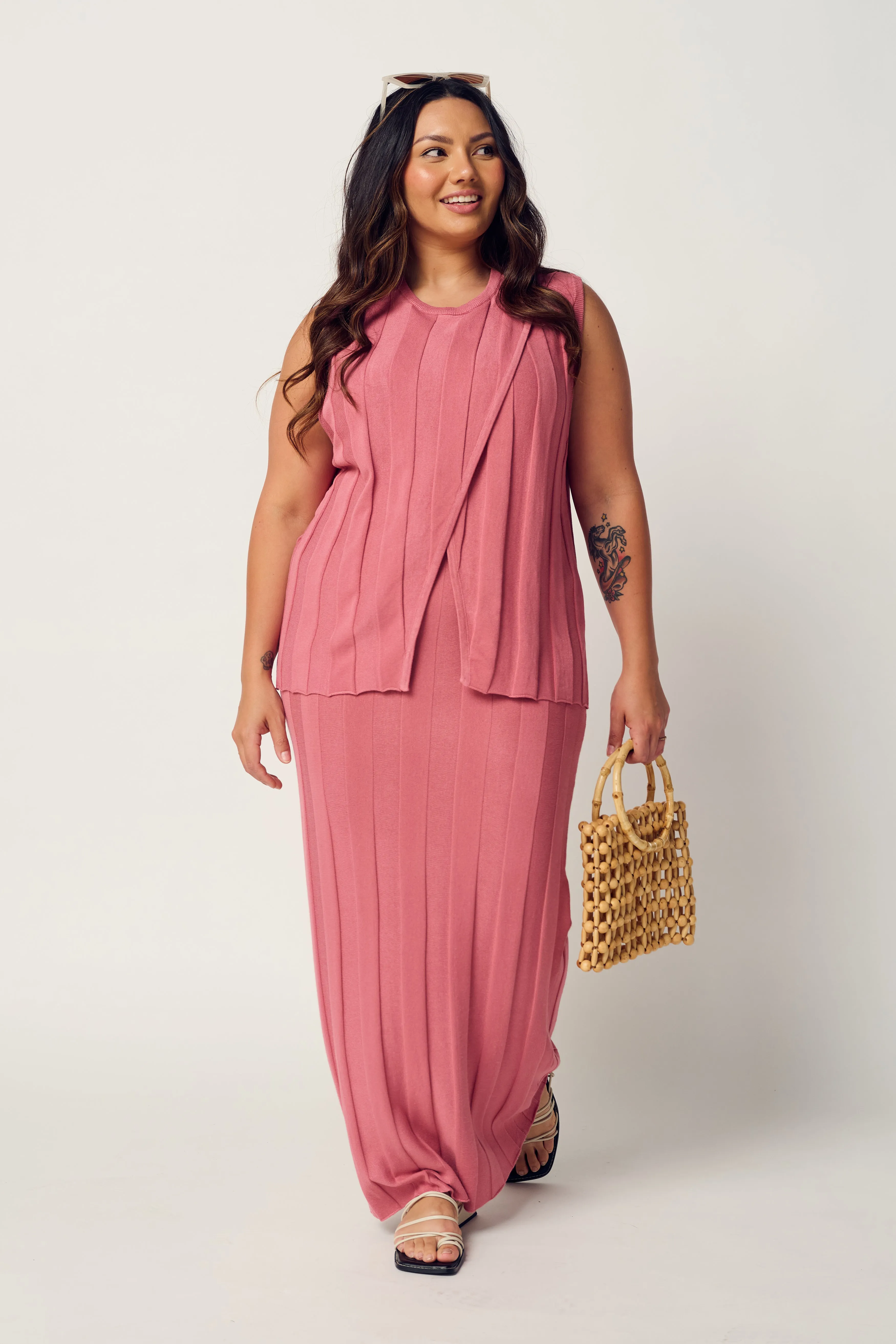 Lulu Column Knit Midi Skirt - Rose