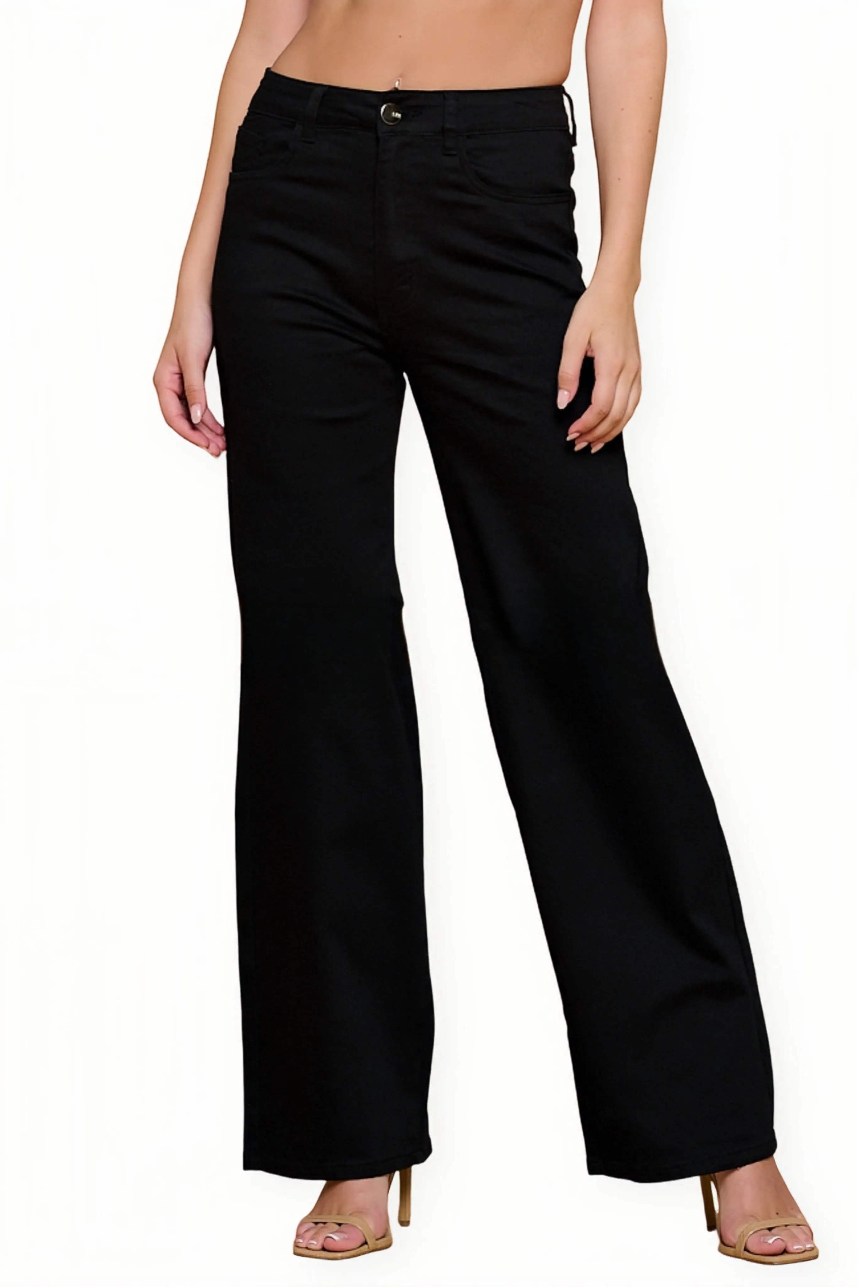 LVB-200 BLACK HIGH WAISTED SUPER-STRETCH COLORED WIDE LEG JEANS
