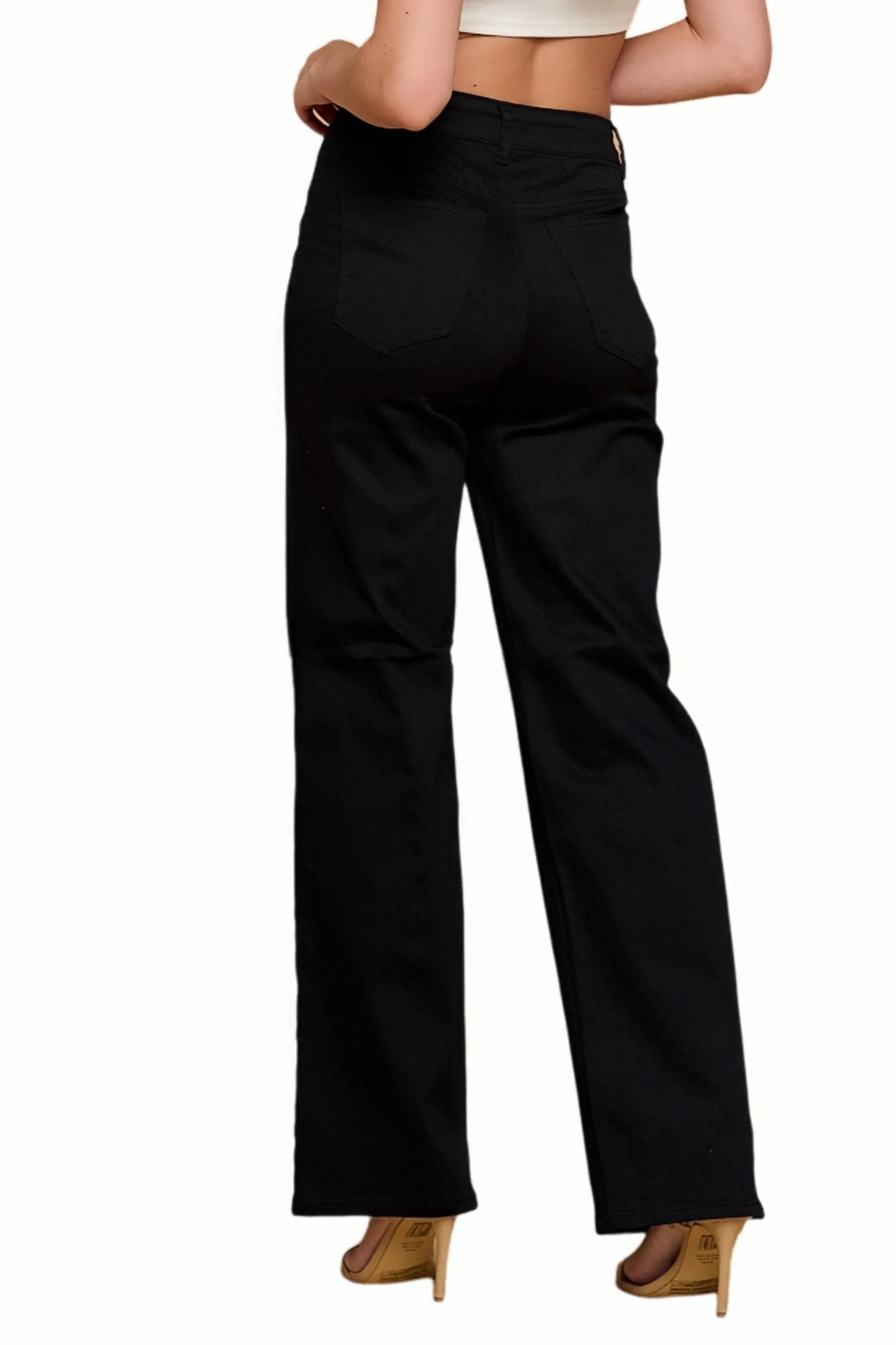 LVB-200 BLACK HIGH WAISTED SUPER-STRETCH COLORED WIDE LEG JEANS