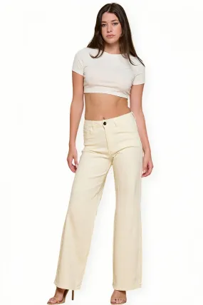 LVB-200 IVORY HIGH WAISTED SUPER-STRETCH COLORED WIDE LEG JEANS