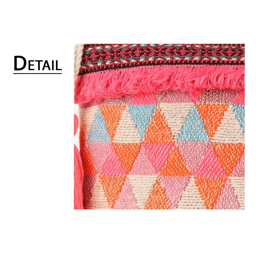 Multi Triangle Pattern Woven Makeup/Travel Pouch With Tassels