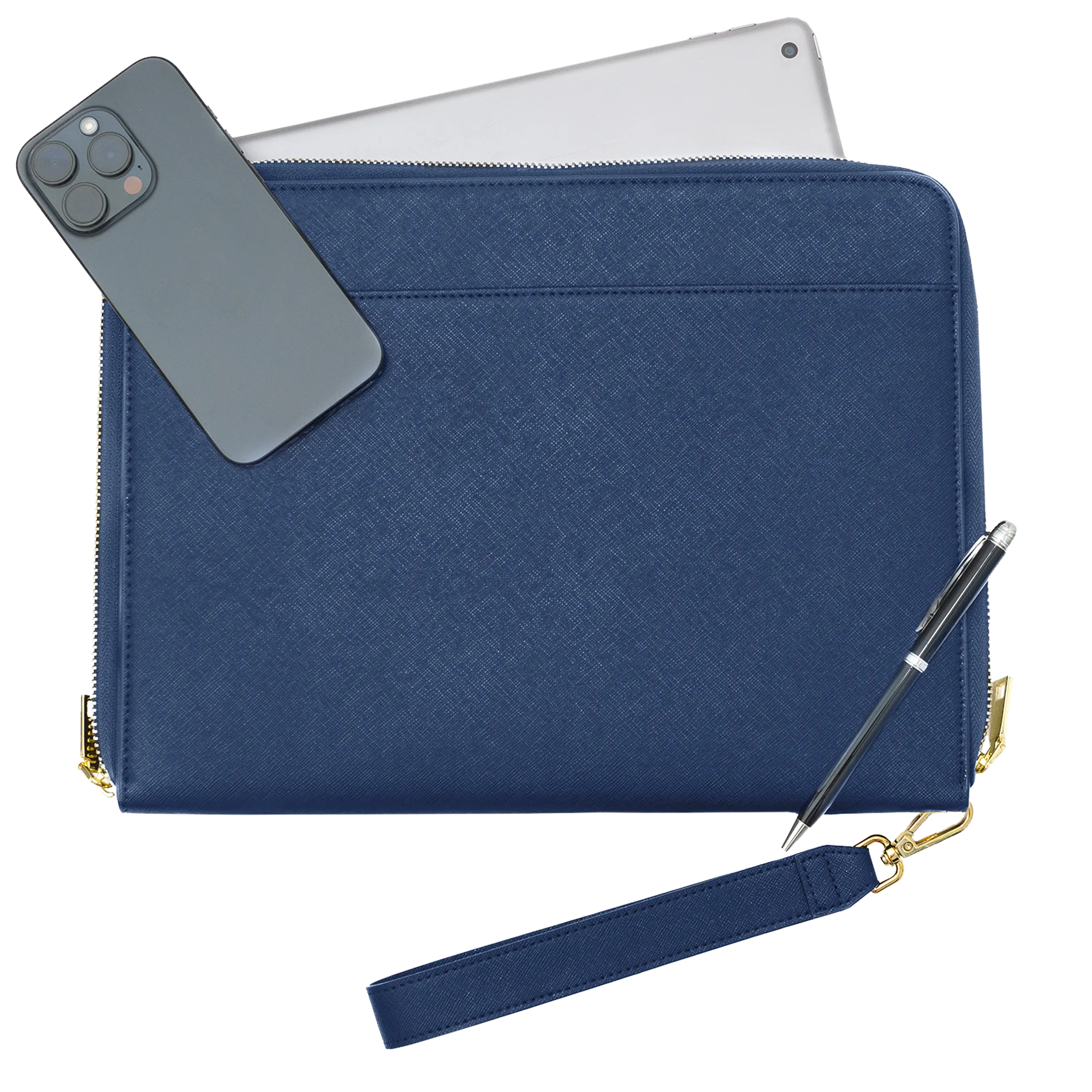 Navy - Large Saffiano Pouch