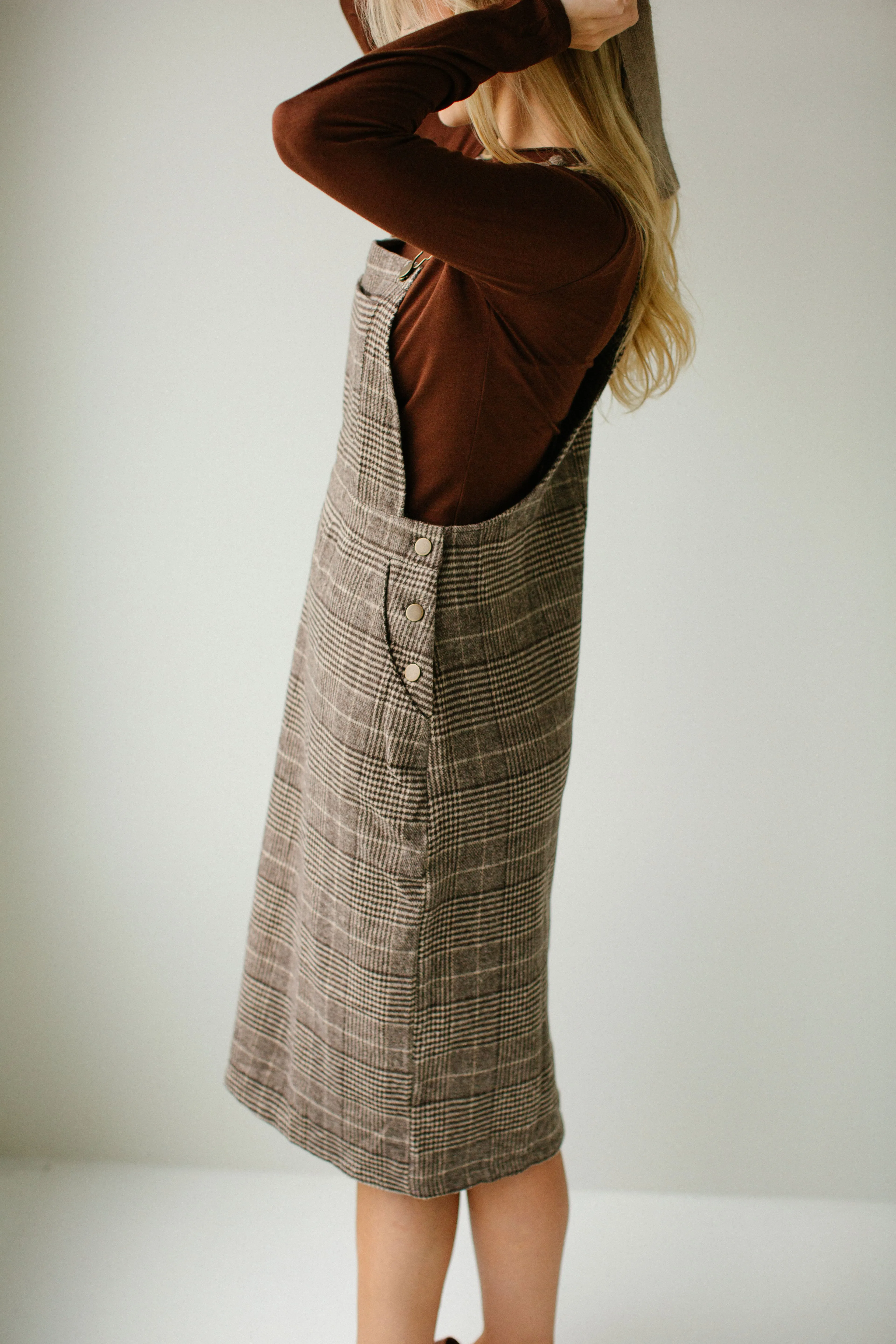 'Oaks' Plaid Overall Dress in Brown
