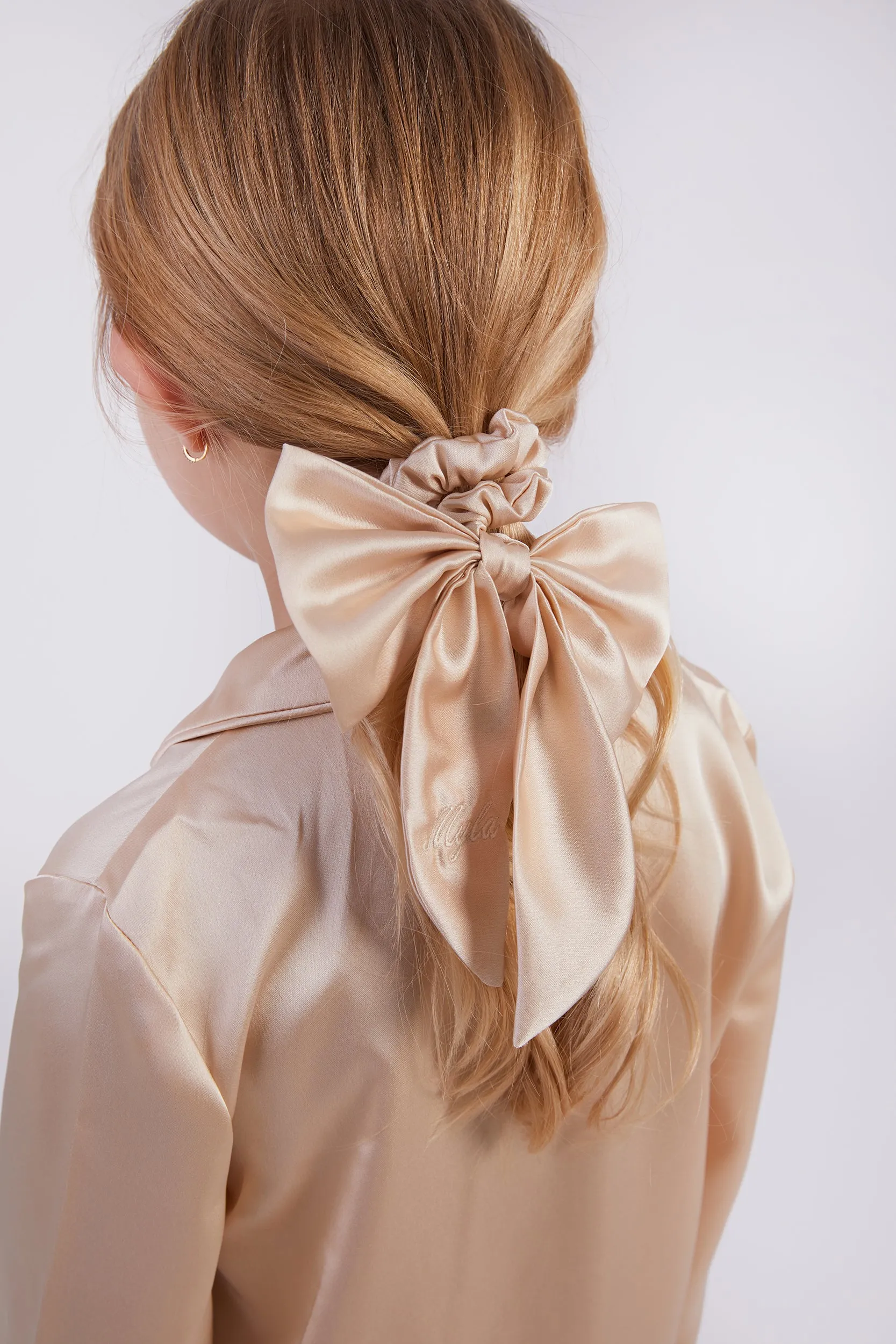 Personalised Bridal Luxury Satin Hair Bow Scrunchie - Nude
