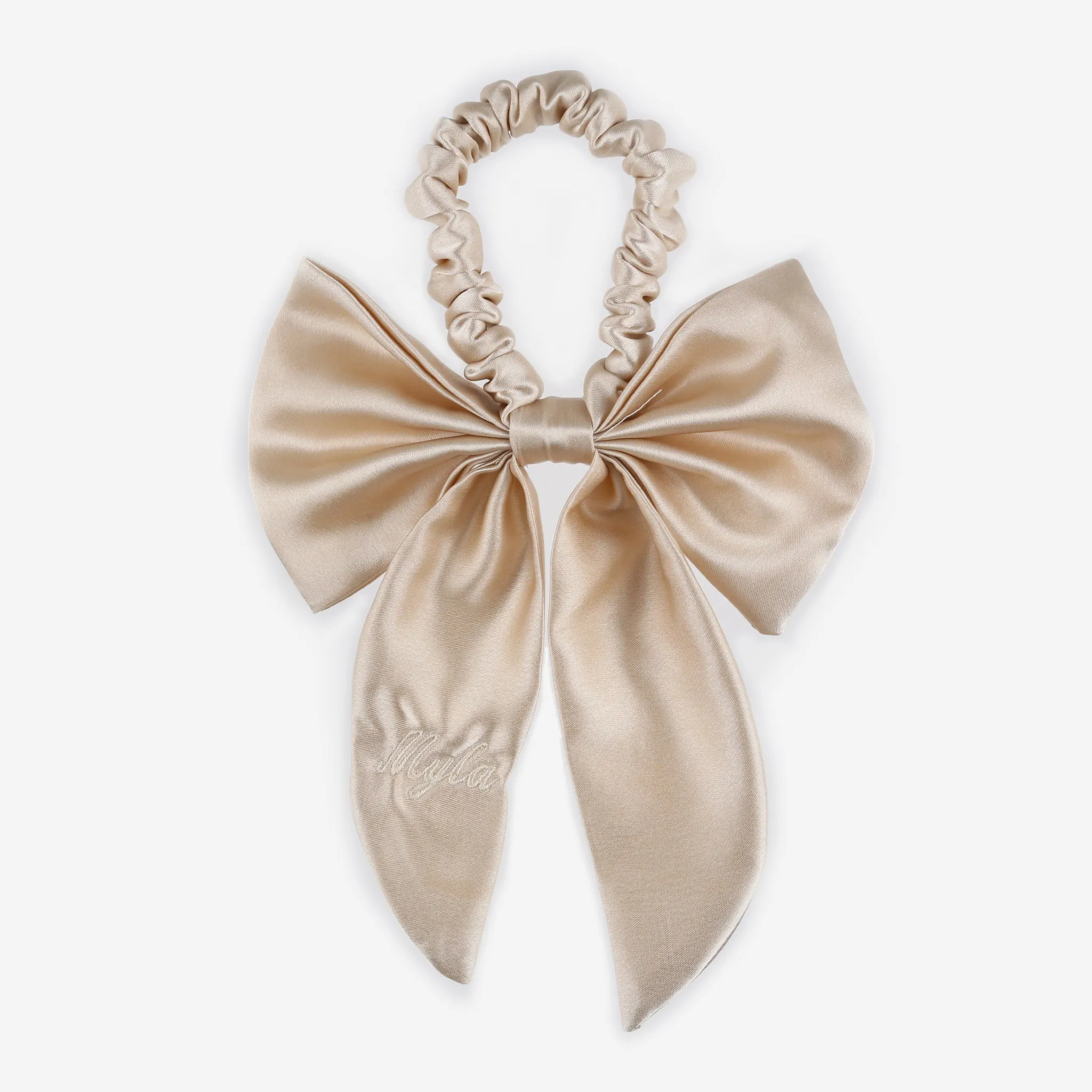 Personalised Bridal Luxury Satin Hair Bow Scrunchie - Nude
