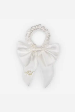Personalised Bridal Luxury Satin Hair Bow Scrunchie - White