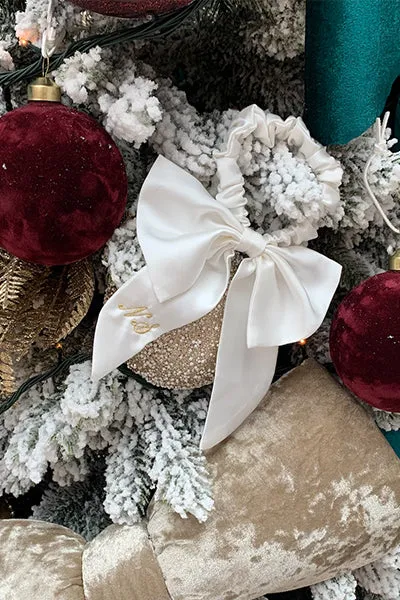 Personalised Bridal Luxury Satin Hair Bow Scrunchie - White