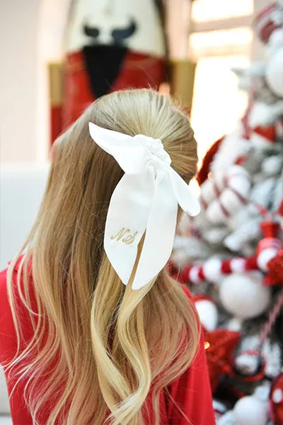 Personalised Bridal Luxury Satin Hair Bow Scrunchie - White