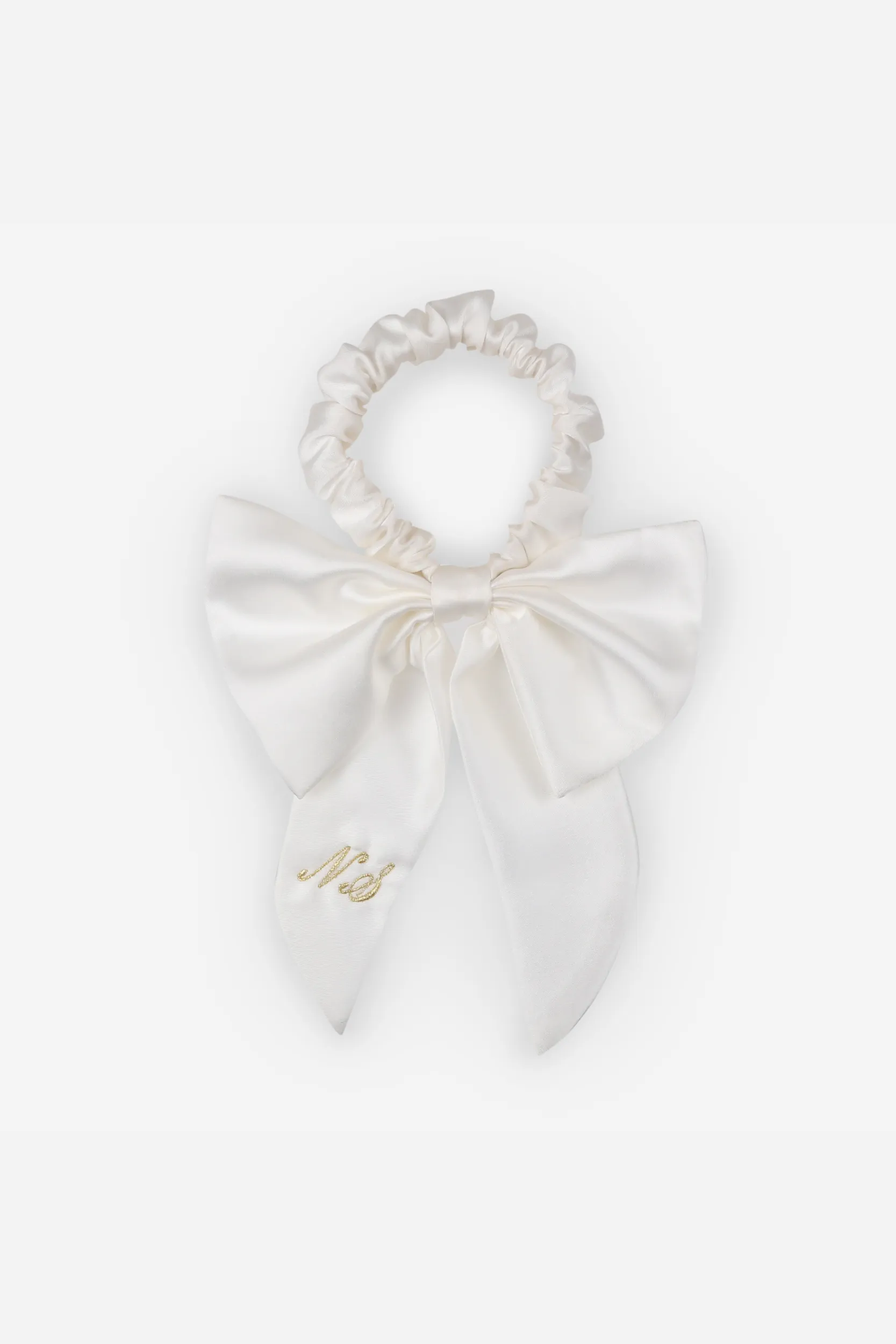 Personalised Bridal Luxury Satin Hair Bow Scrunchie - White