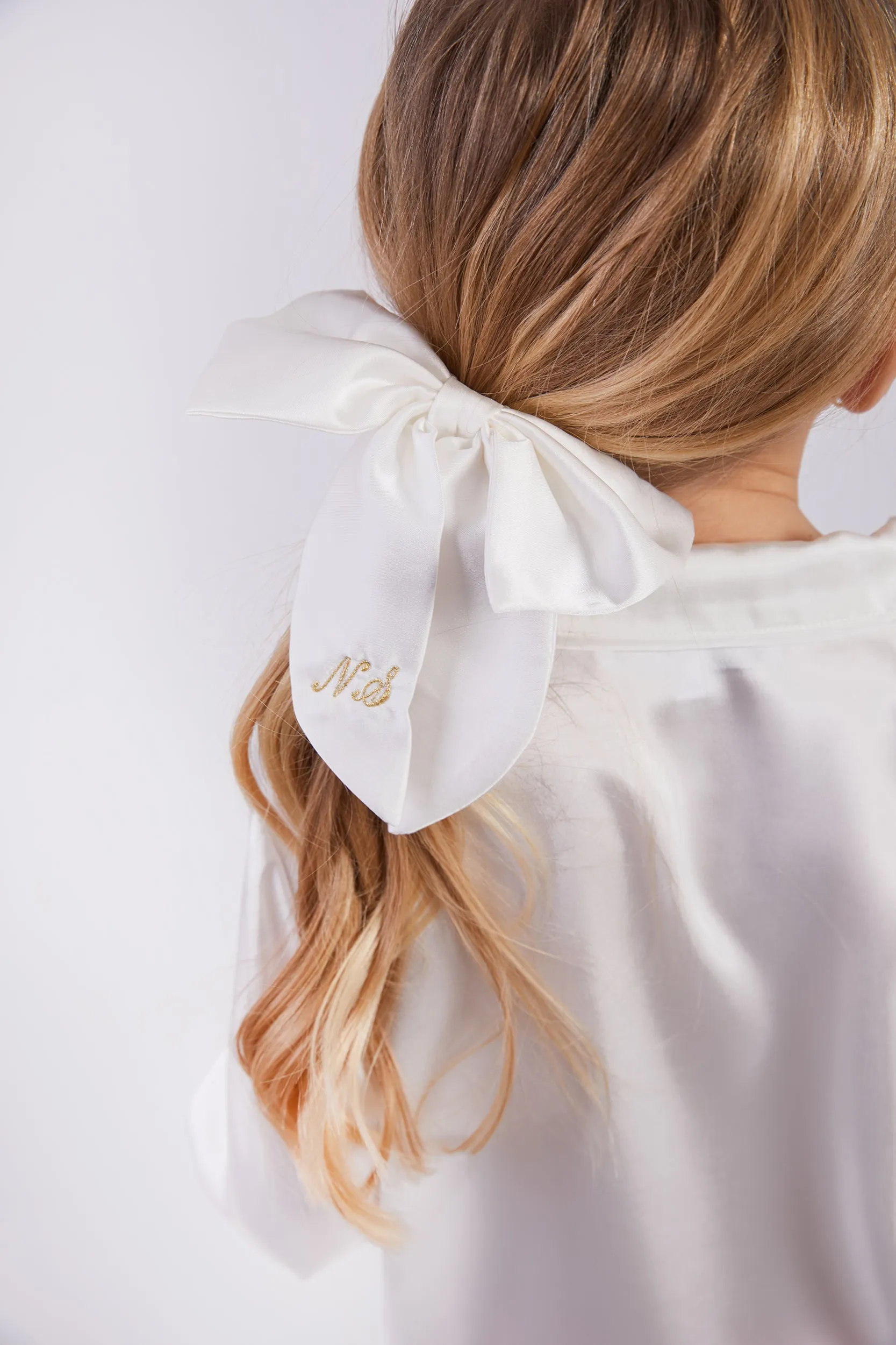 Personalised Bridal Luxury Satin Hair Bow Scrunchie - White