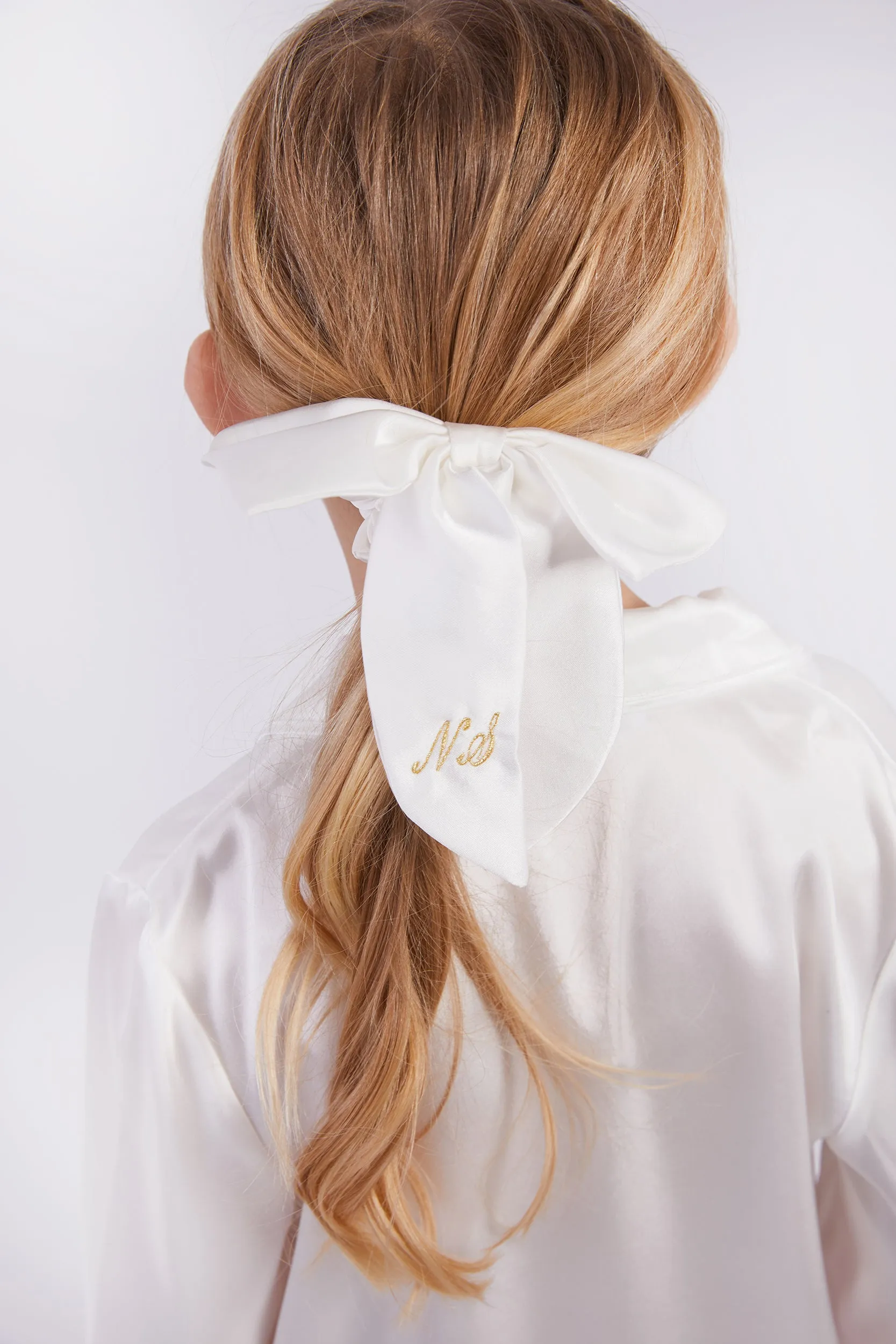 Personalised Bridal Luxury Satin Hair Bow Scrunchie - White