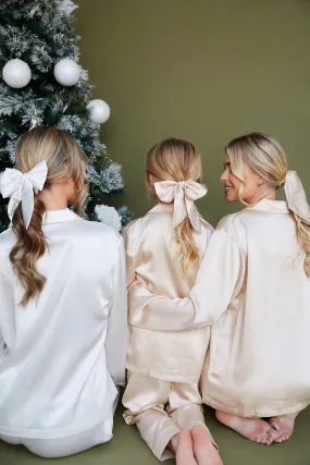 Personalised Bridal Luxury Satin Hair Bow Scrunchie With Initial Letter Embellishment - Nude