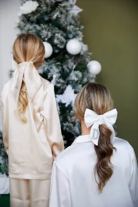 Personalised Bridal Luxury Satin Hair Bow Scrunchie With Initial Letter Embellishment - White