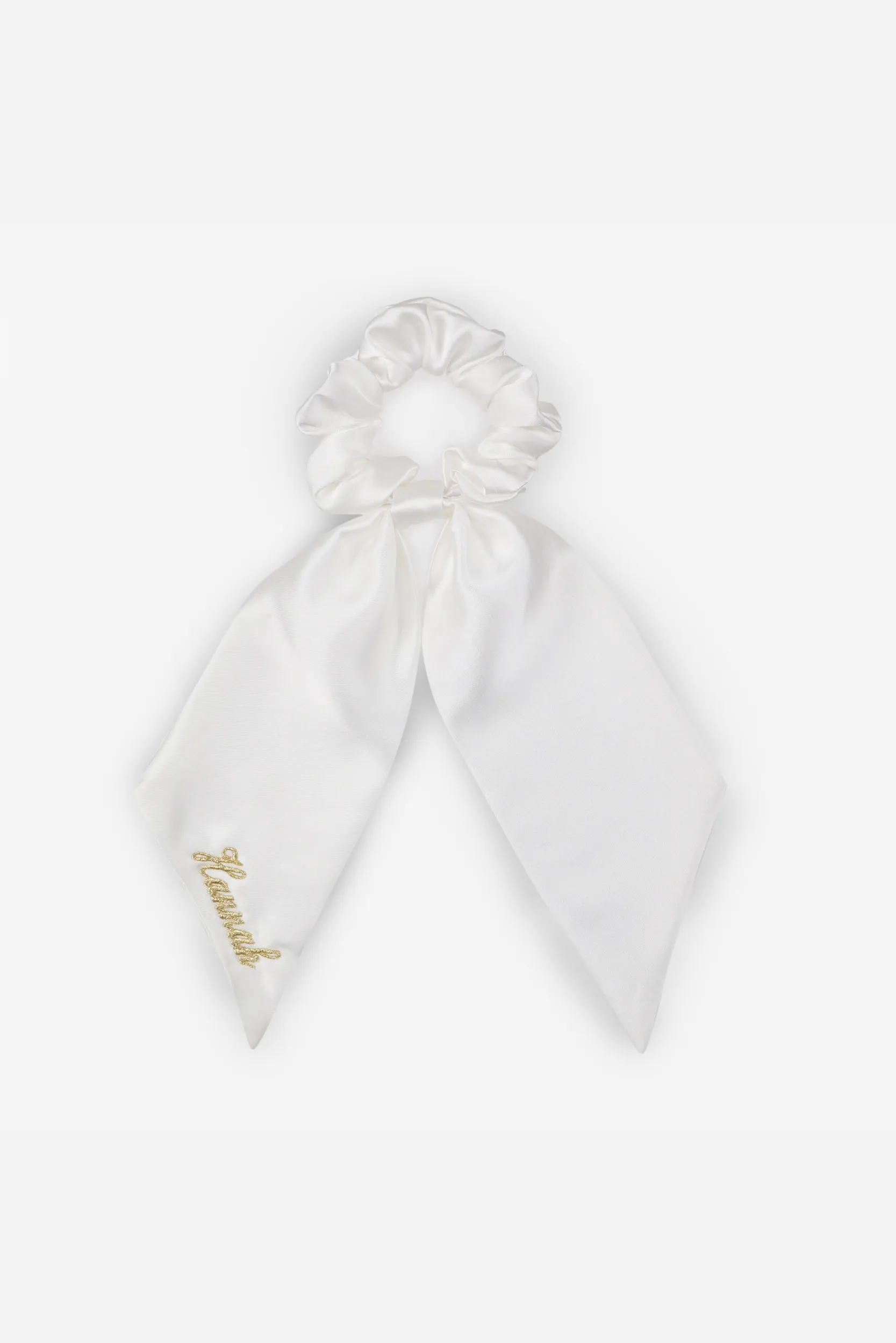 Personalised Bridal Luxury Satin Hair Ribbon Scrunchie - White