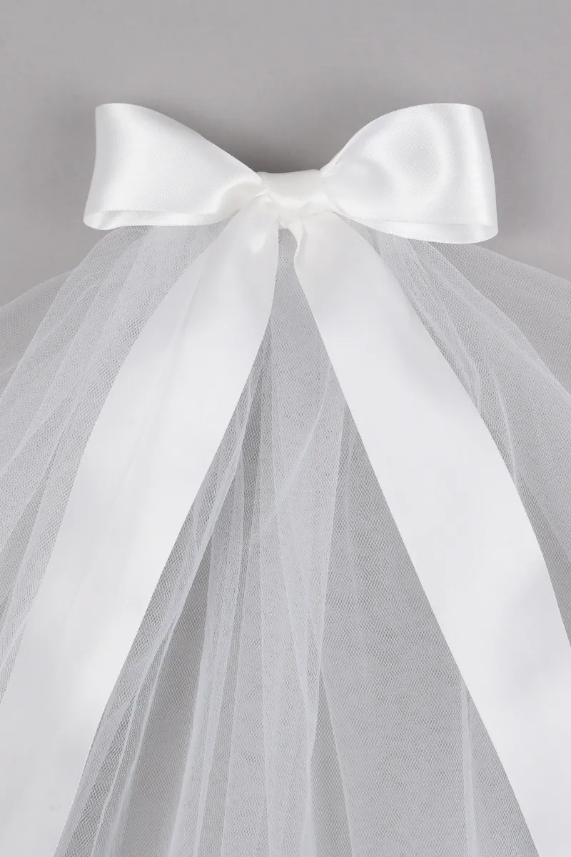 Personalised Bridal Veil with Bow and Letter Embellishment - White