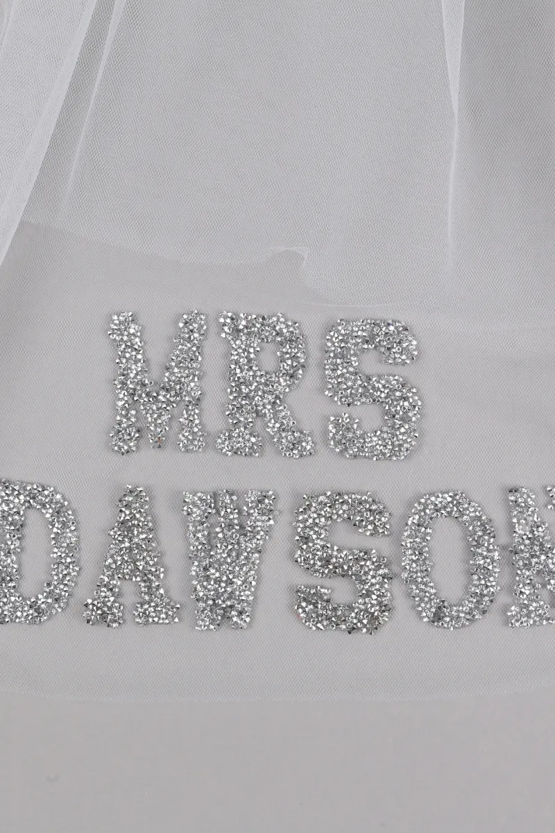 Personalised Bridal Veil with Bow and Letter Embellishment - White