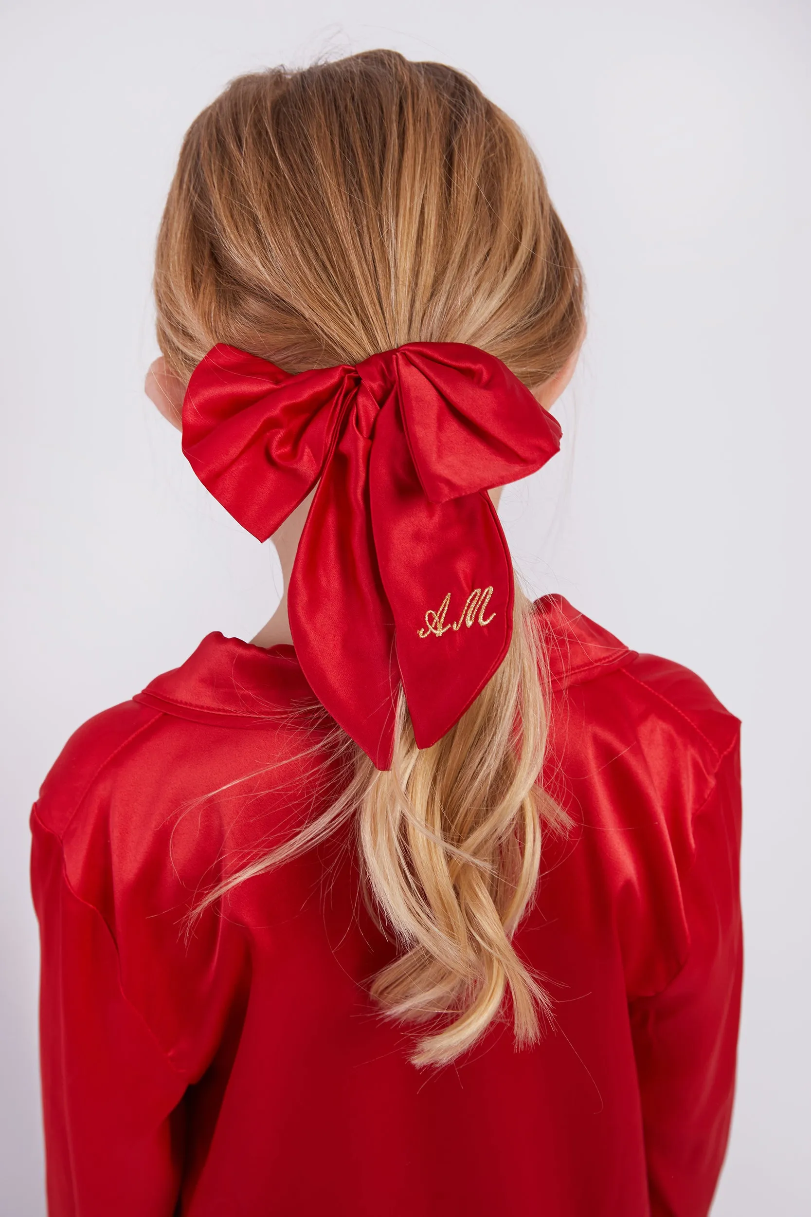 Personalised Christmas Satin Hair Bow Scrunchie - Red