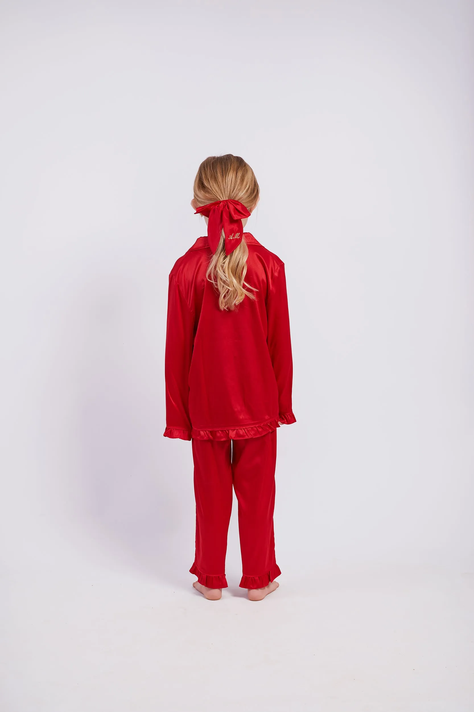 Personalised Christmas Satin Hair Bow Scrunchie - Red