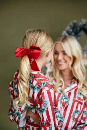Personalised Christmas Satin Hair Bow Scrunchie - Red
