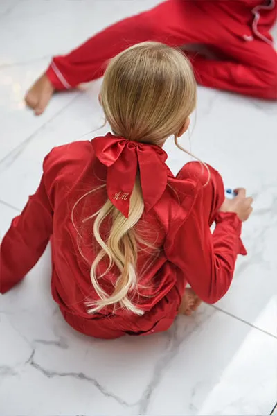Personalised Christmas Satin Hair Bow Scrunchie - Red