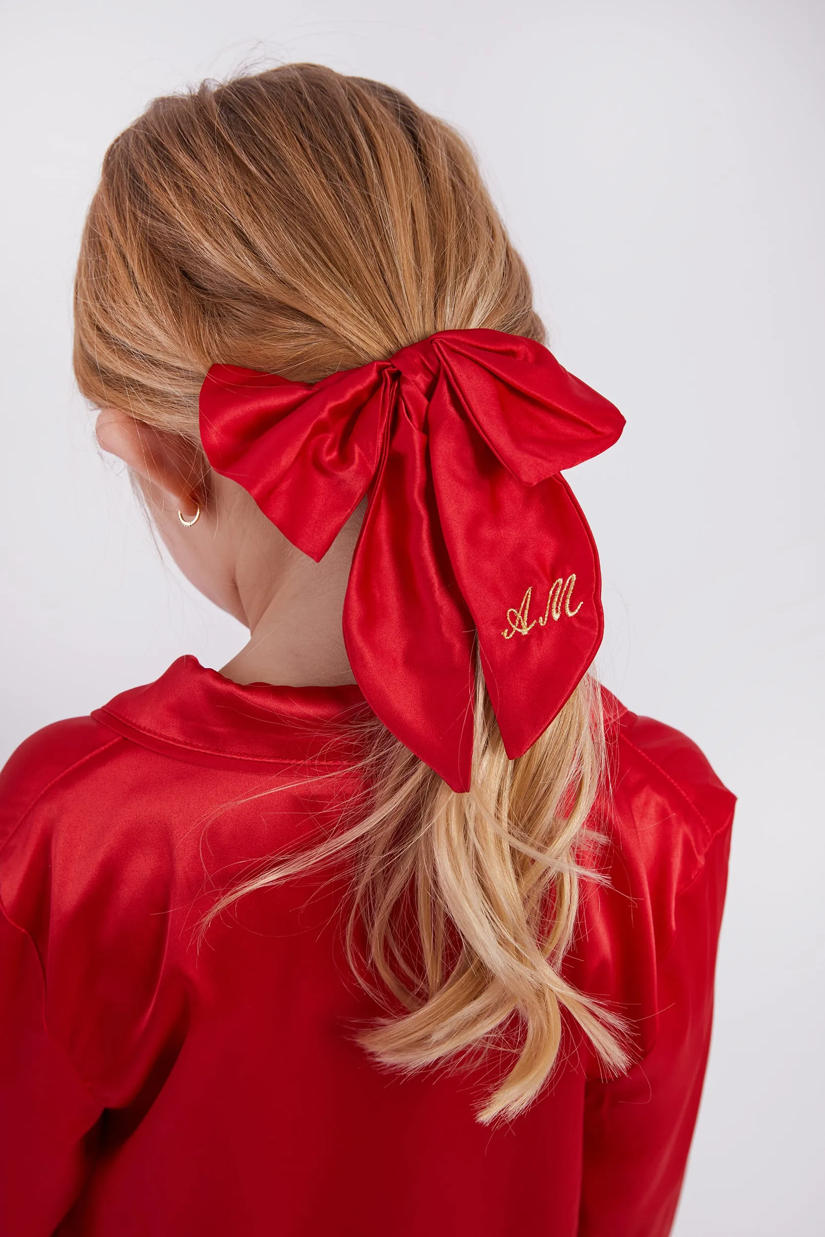 Personalised Christmas Satin Hair Bow Scrunchie - Red
