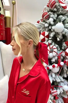 Personalised Christmas Satin Hair Ribbon Scrunchie - Red