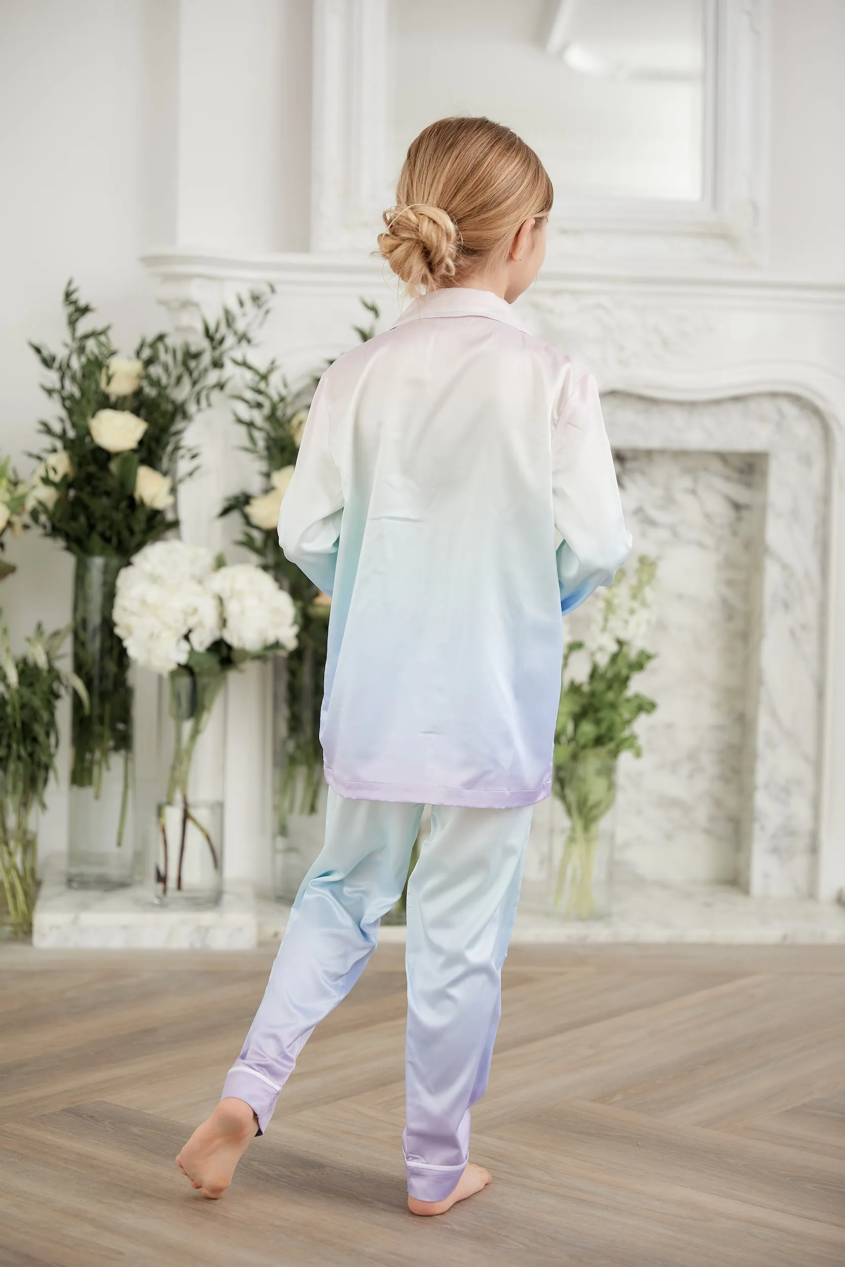 Personalised Girls Satin Long Sleeve Pyjama Set - Rainbow