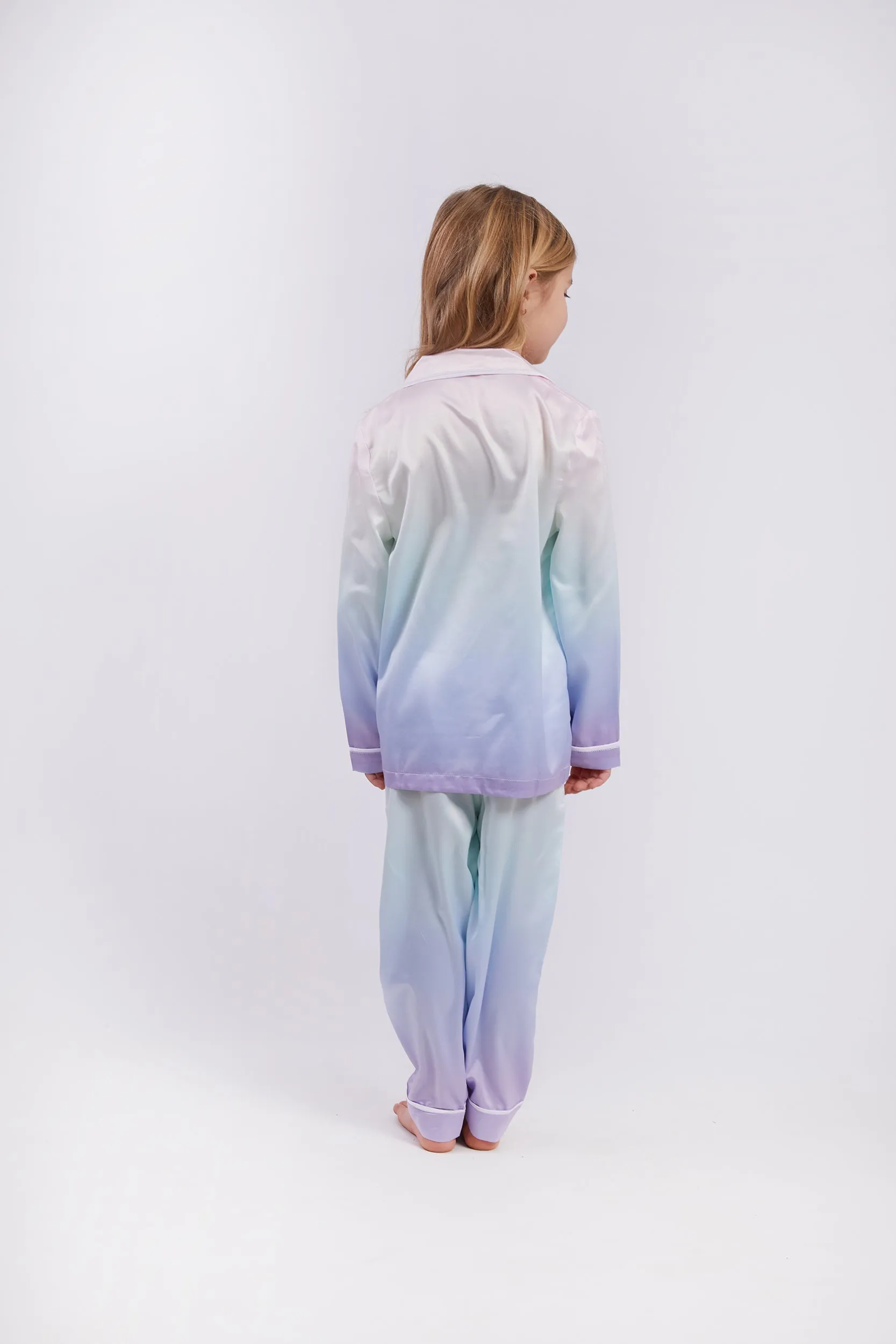 Personalised Girls Satin Long Sleeve Pyjama Set - Rainbow