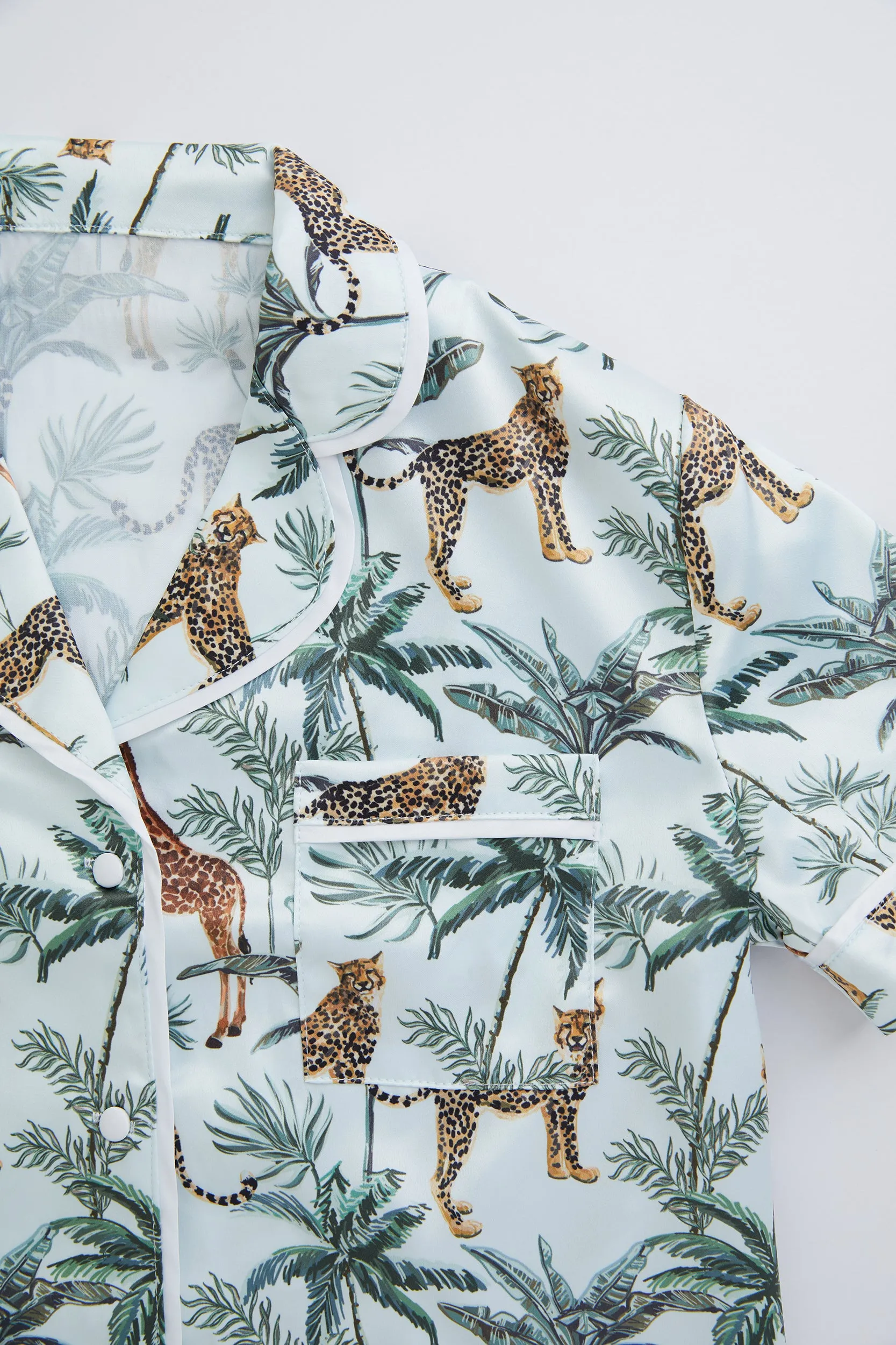 Personalised Girls Satin Long Sleeve Pyjama Set - Safari