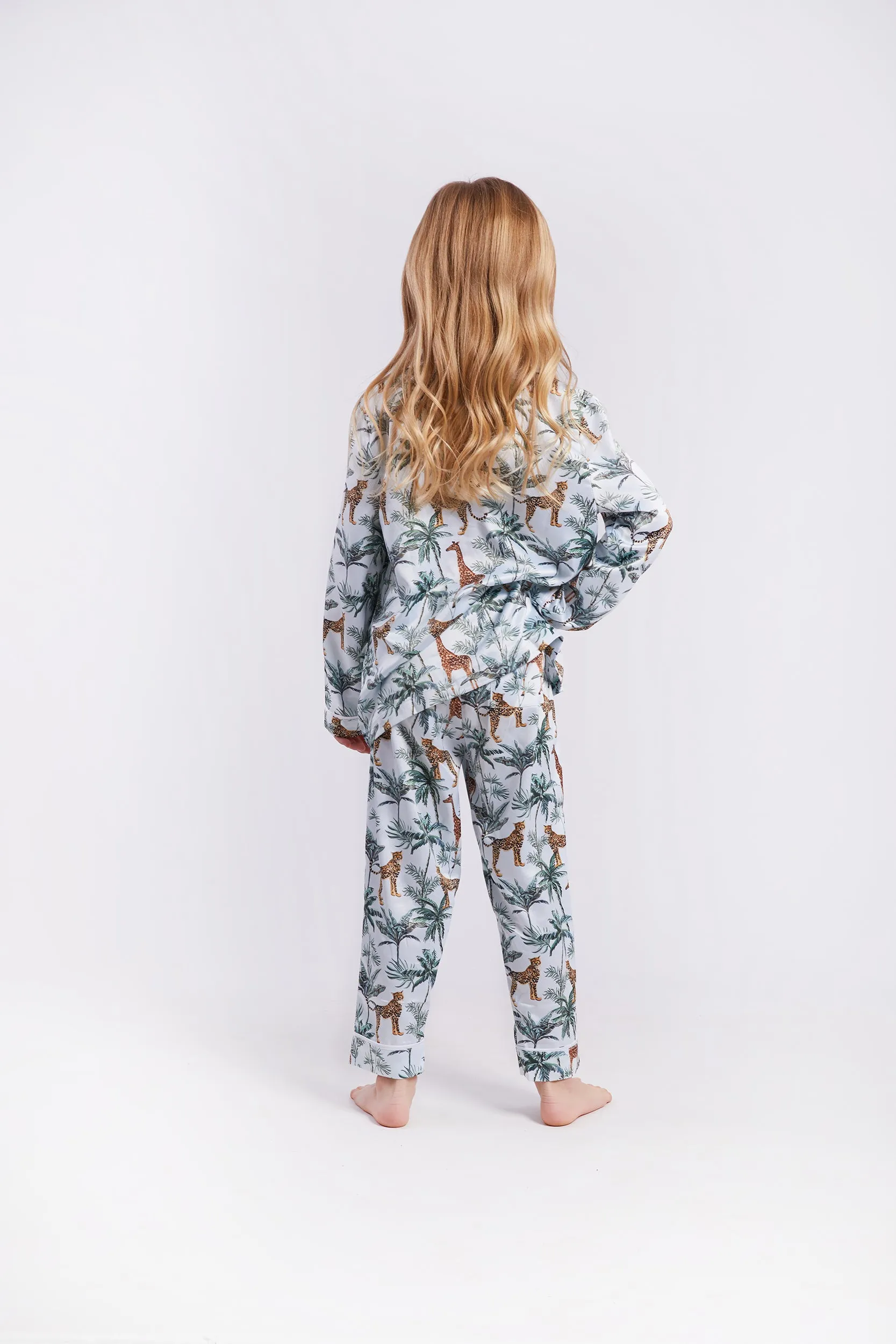 Personalised Girls Satin Long Sleeve Pyjama Set - Safari