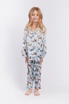 Personalised Girls Satin Long Sleeve Pyjama Set - Safari