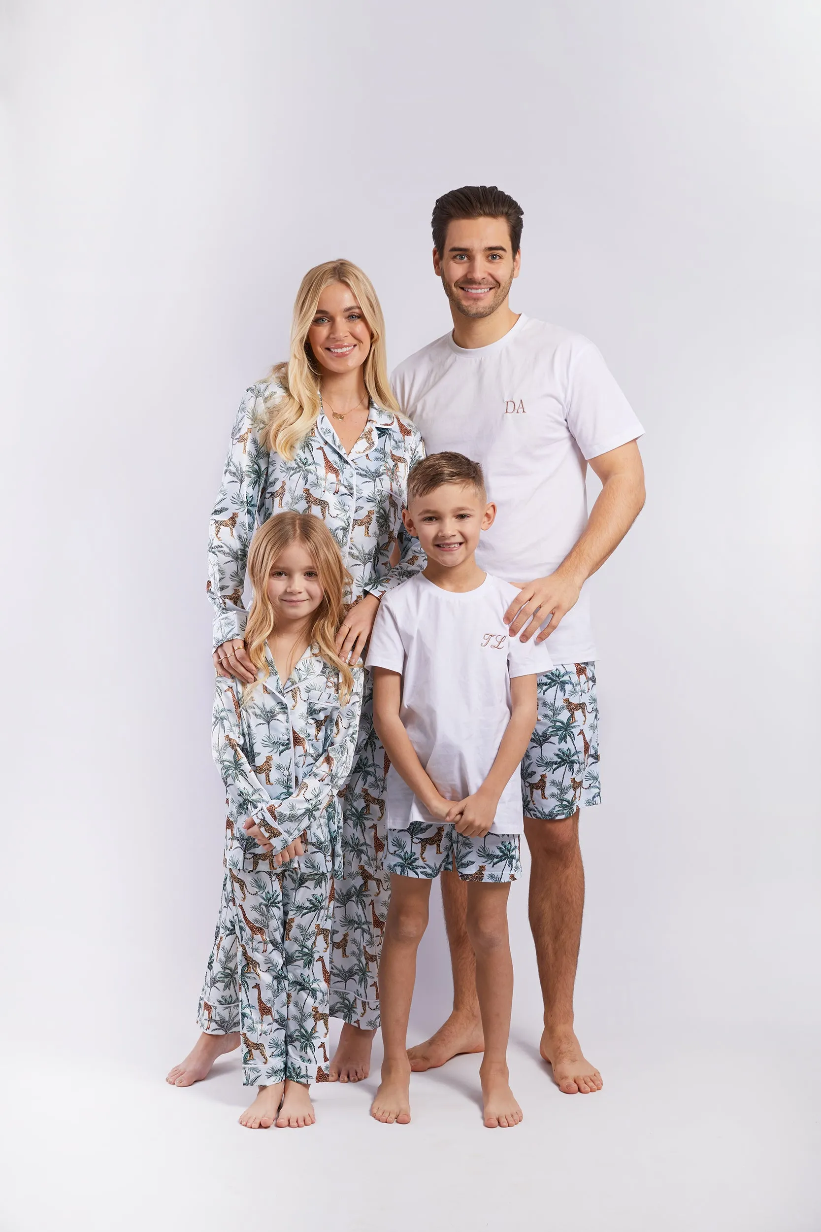 Personalised Girls Satin Long Sleeve Pyjama Set - Safari