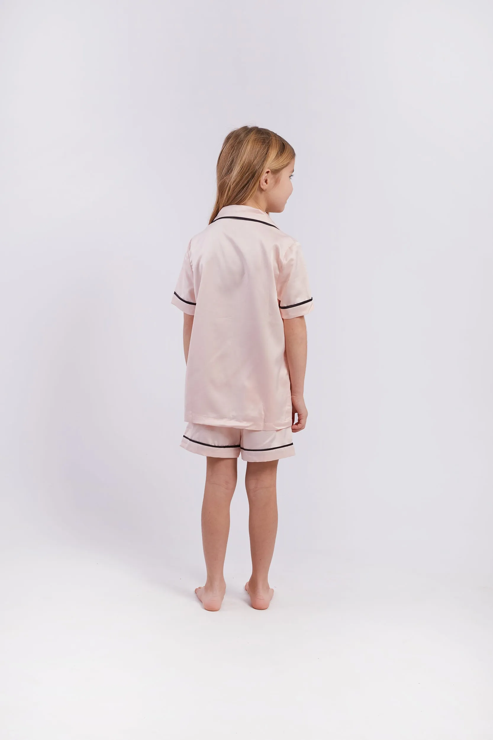 Personalised Girls Satin Short Sleeve Pyjama Set - Pink
