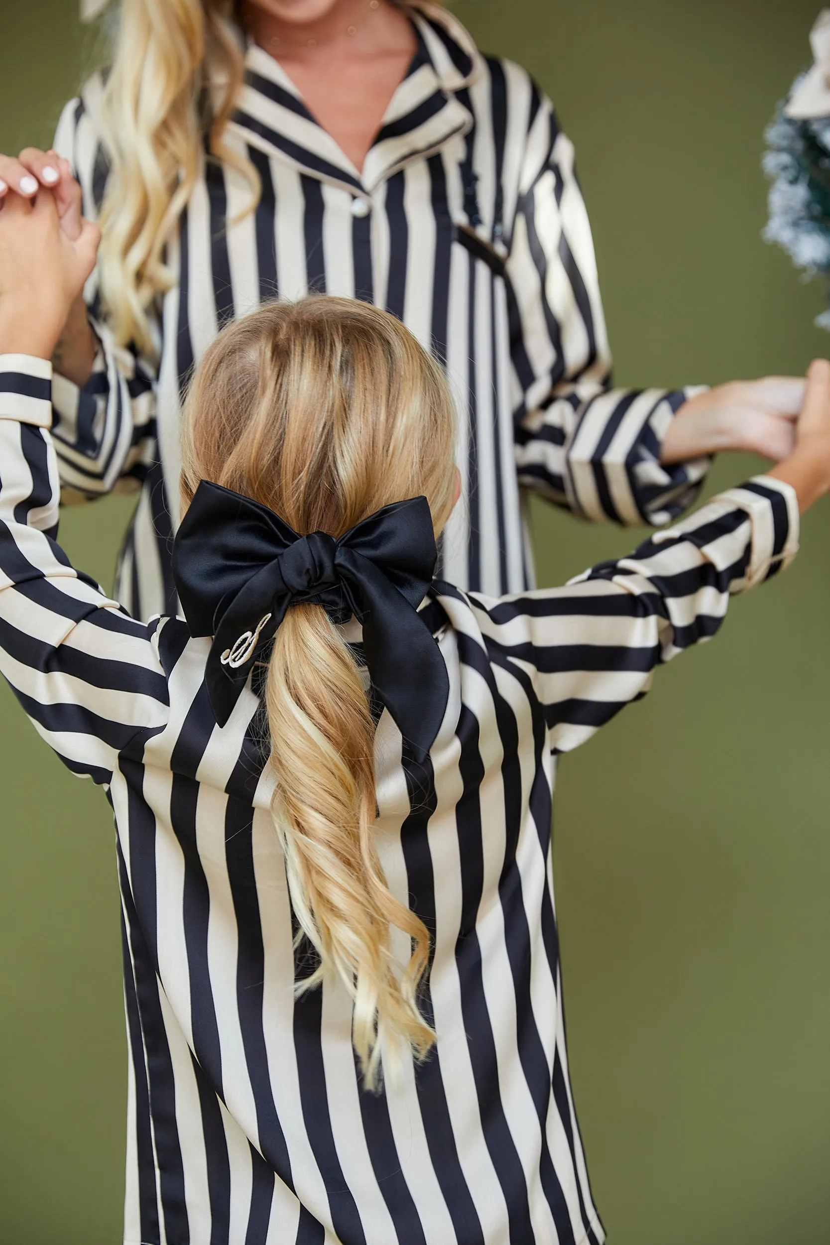 Personalised Luxury Satin Hair Bow Scrunchie - Black