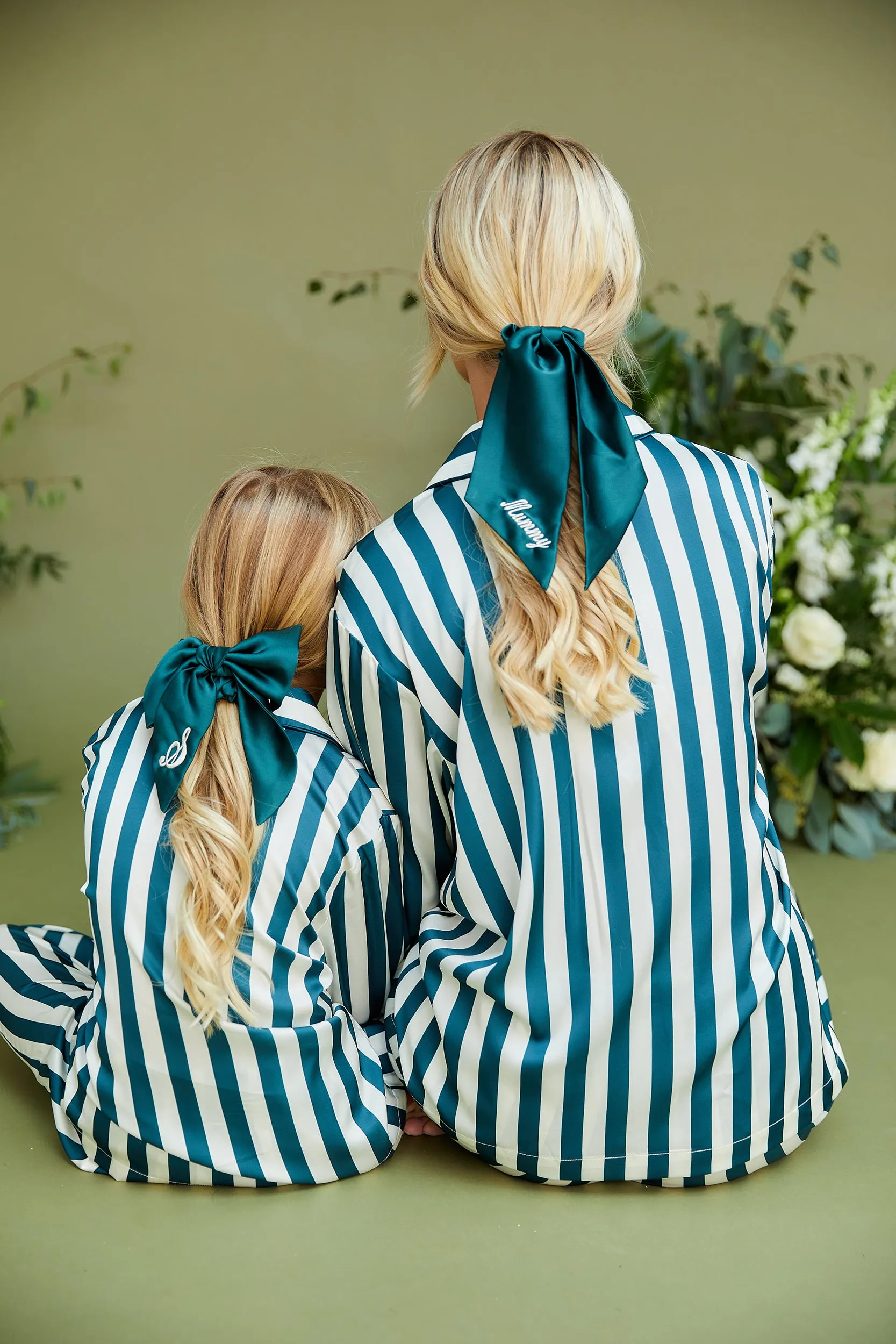 Personalised Luxury Satin Hair Bow Scrunchie - Forest Green