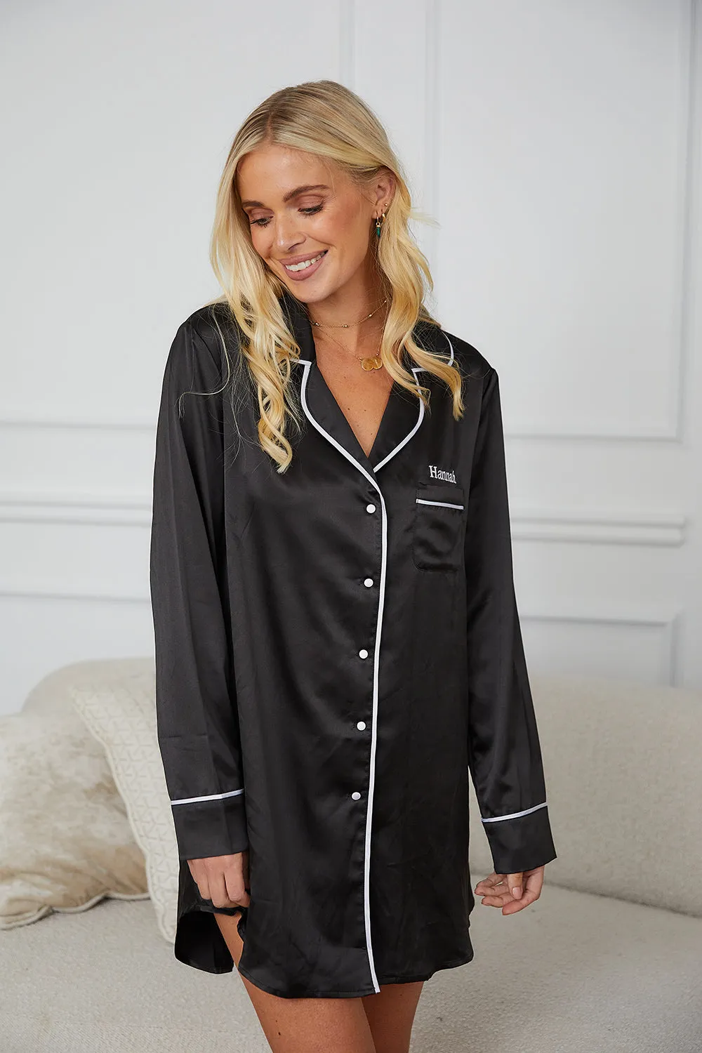 Personalised Satin Night Shirt - Black