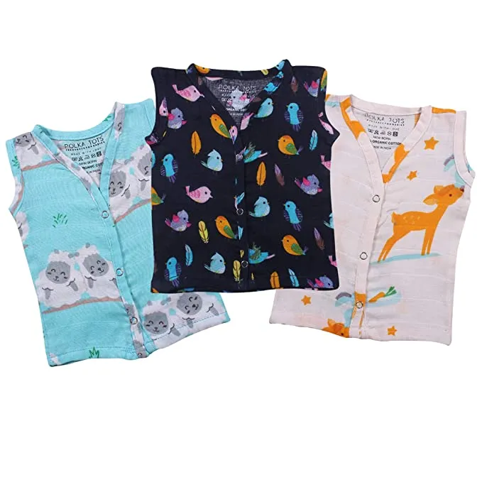 Polka Tots Pack of 3 Sleeveless Vest/Jhabla - Multicolor