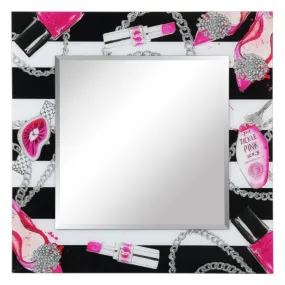 "Essentials" Square Beveled Wall Mirror on Free Floating Reverse Printed Tempered Art Glass