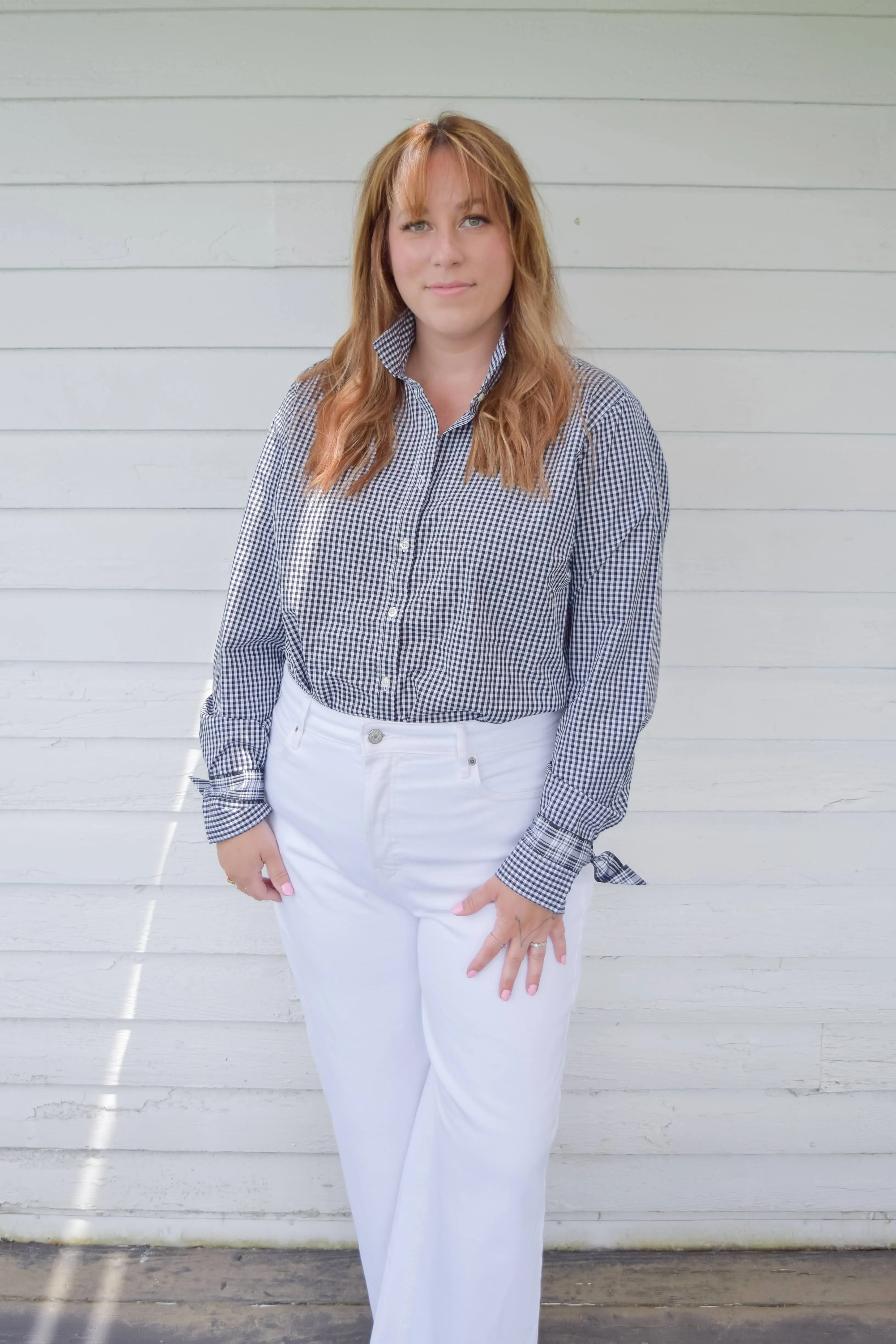 SALE - Audrey Black Gingham Ribbon French Cuff Shirt  (RFC24) *FINAL SALE*