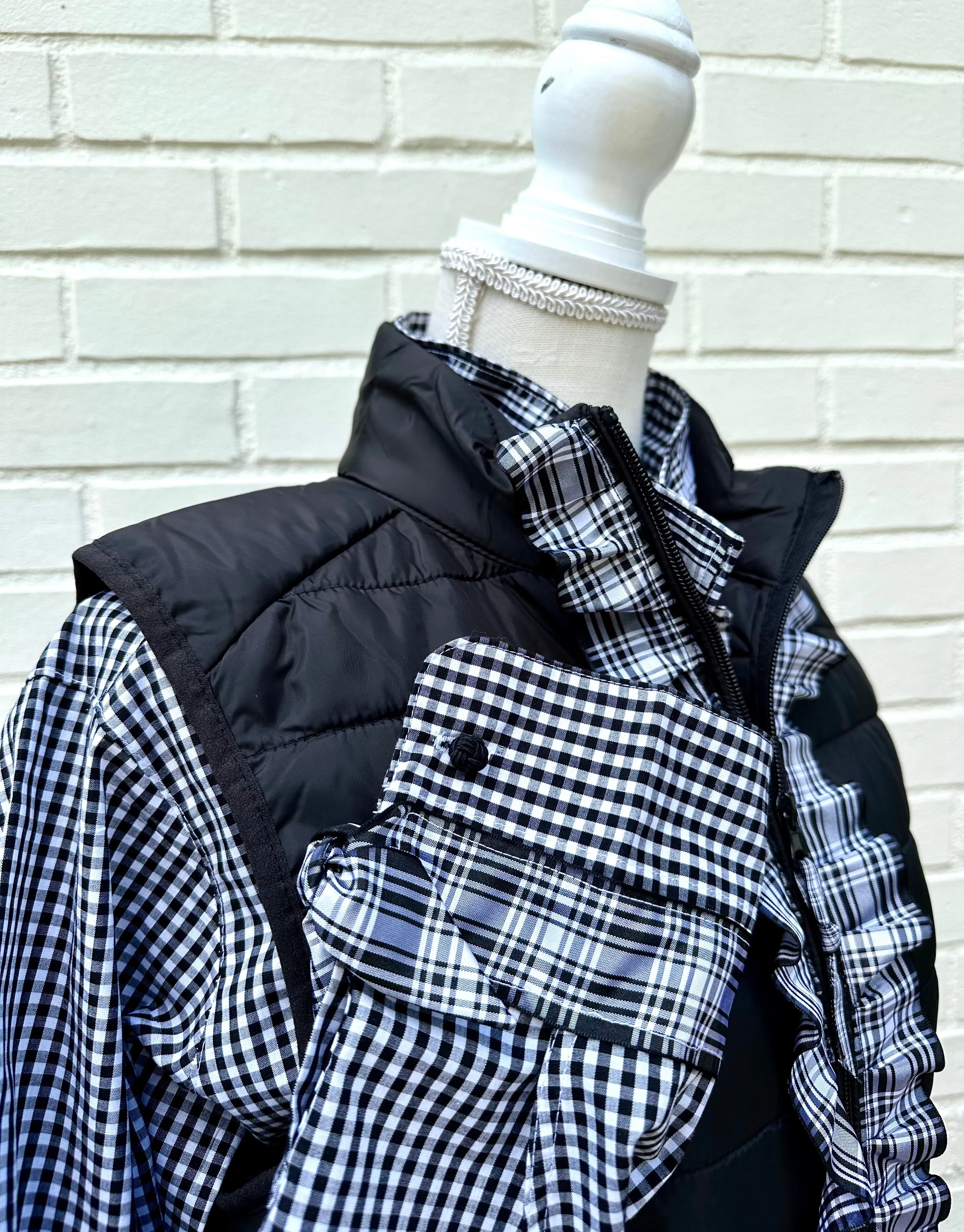SALE - Audrey Black Gingham Ribbon French Cuff Shirt  (RFC24) *FINAL SALE*