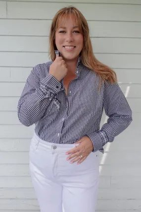 SALE - Audrey Black Gingham Ribbon French Cuff Shirt  (RFC24) *FINAL SALE*