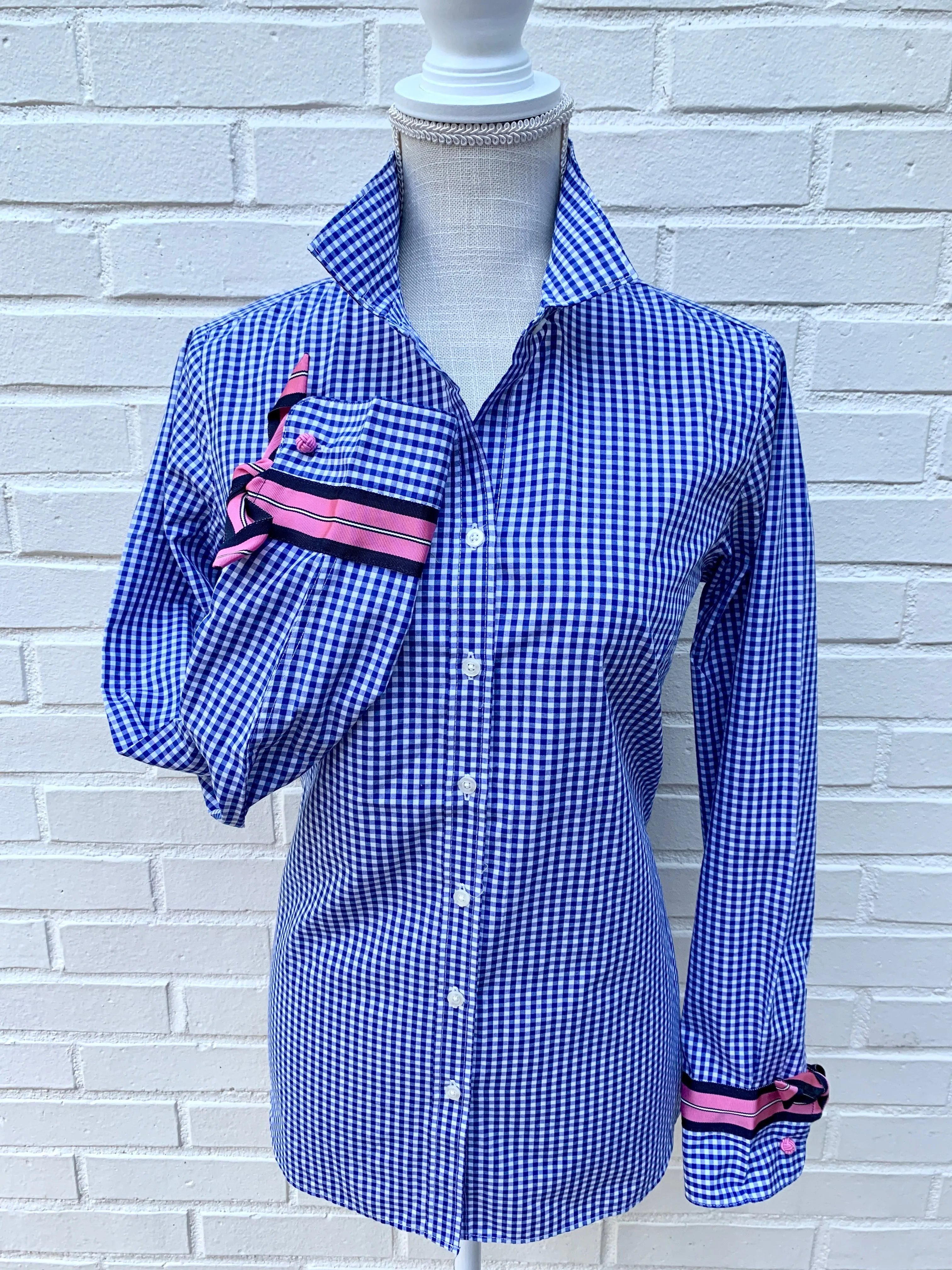 SALE - S & XL ONLY - Audrey Royal Gingham Ribbon French Cuff Shirt (RFC17) *FINAL SALE*