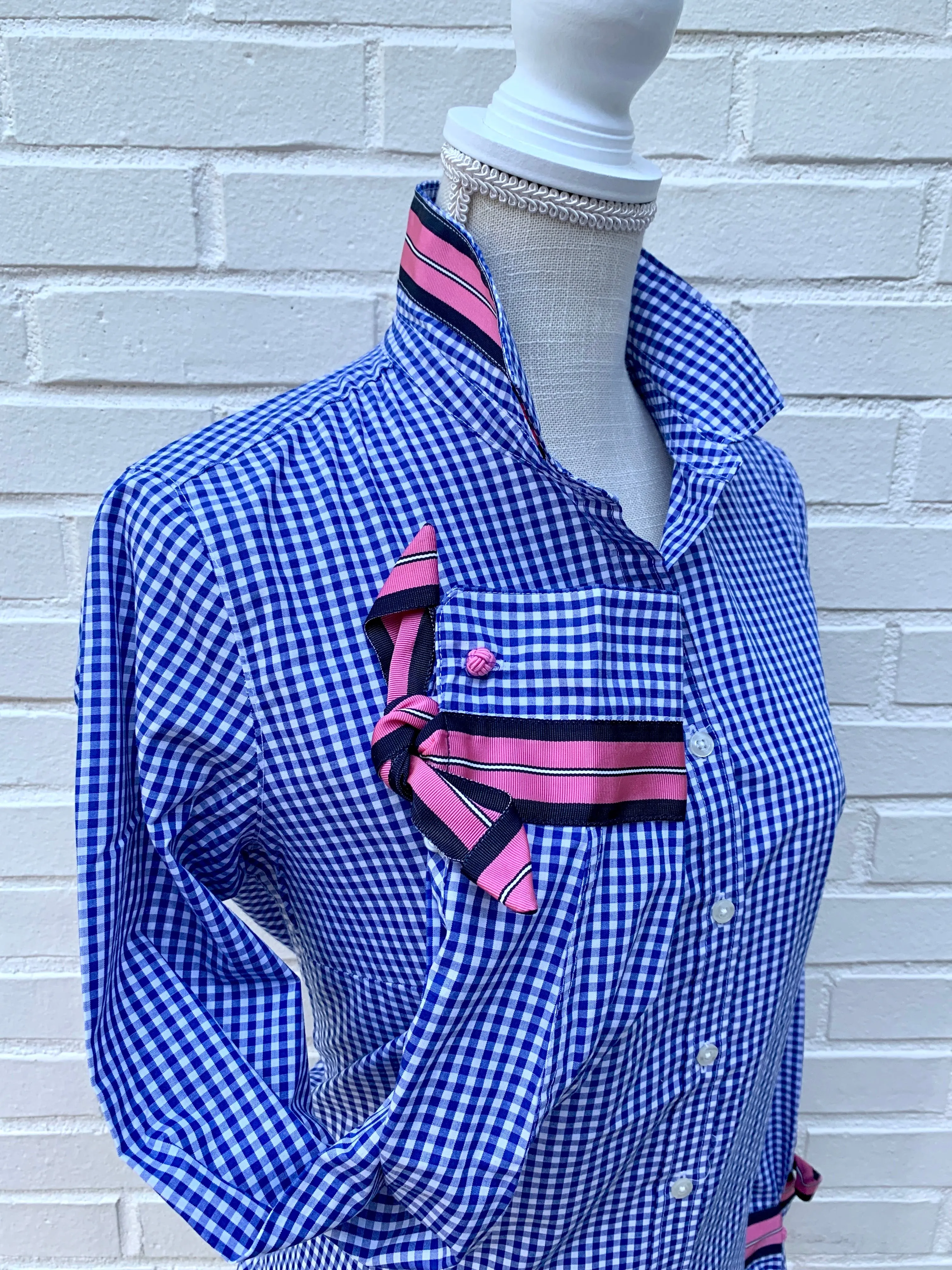 SALE - S & XL ONLY - Audrey Royal Gingham Ribbon French Cuff Shirt (RFC17) *FINAL SALE*