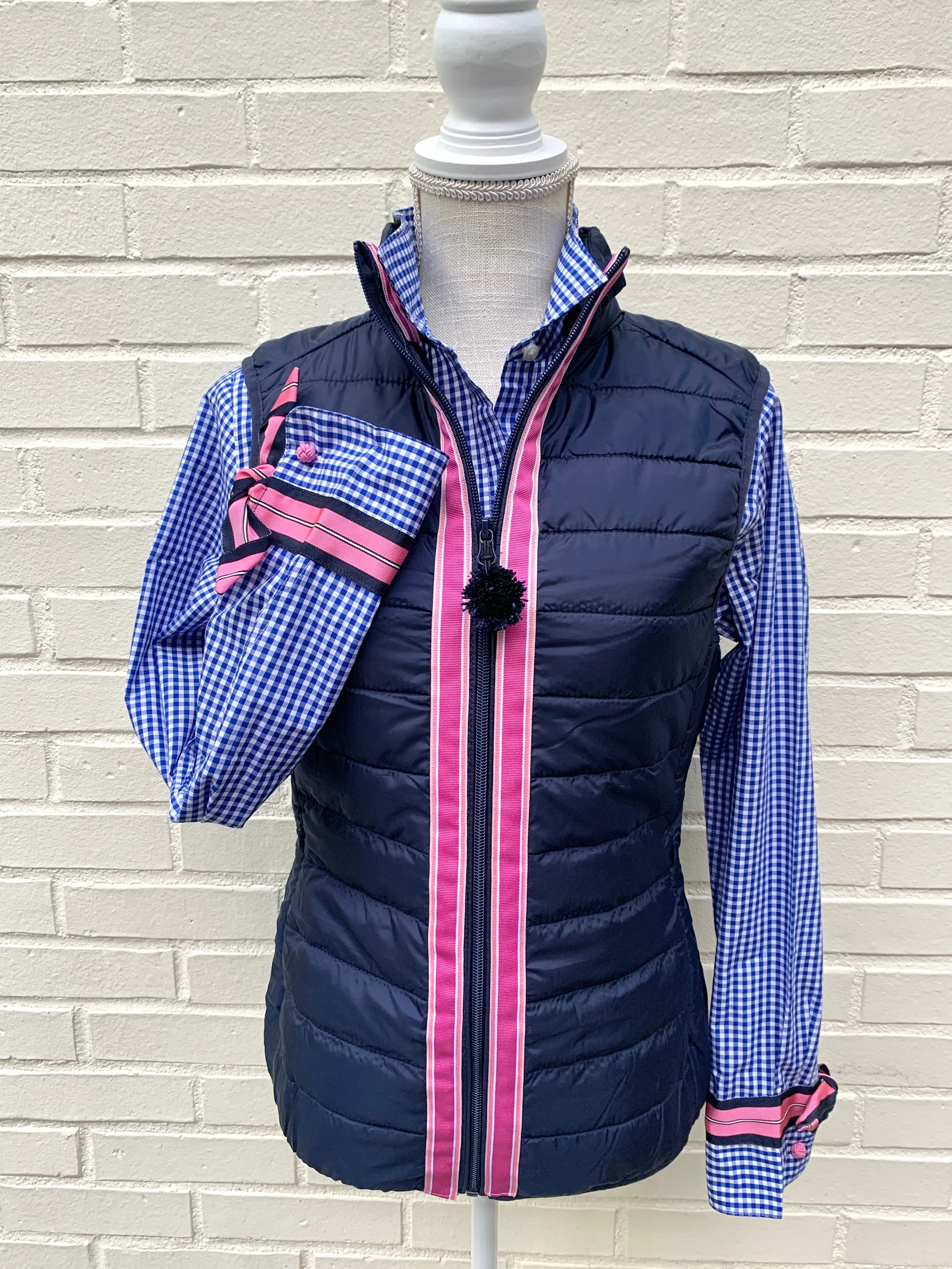 SALE - S & XL ONLY - Audrey Royal Gingham Ribbon French Cuff Shirt (RFC17) *FINAL SALE*