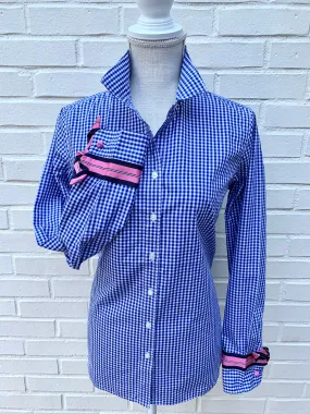 SALE - S & XL ONLY - Audrey Royal Gingham Ribbon French Cuff Shirt (RFC17) *FINAL SALE*