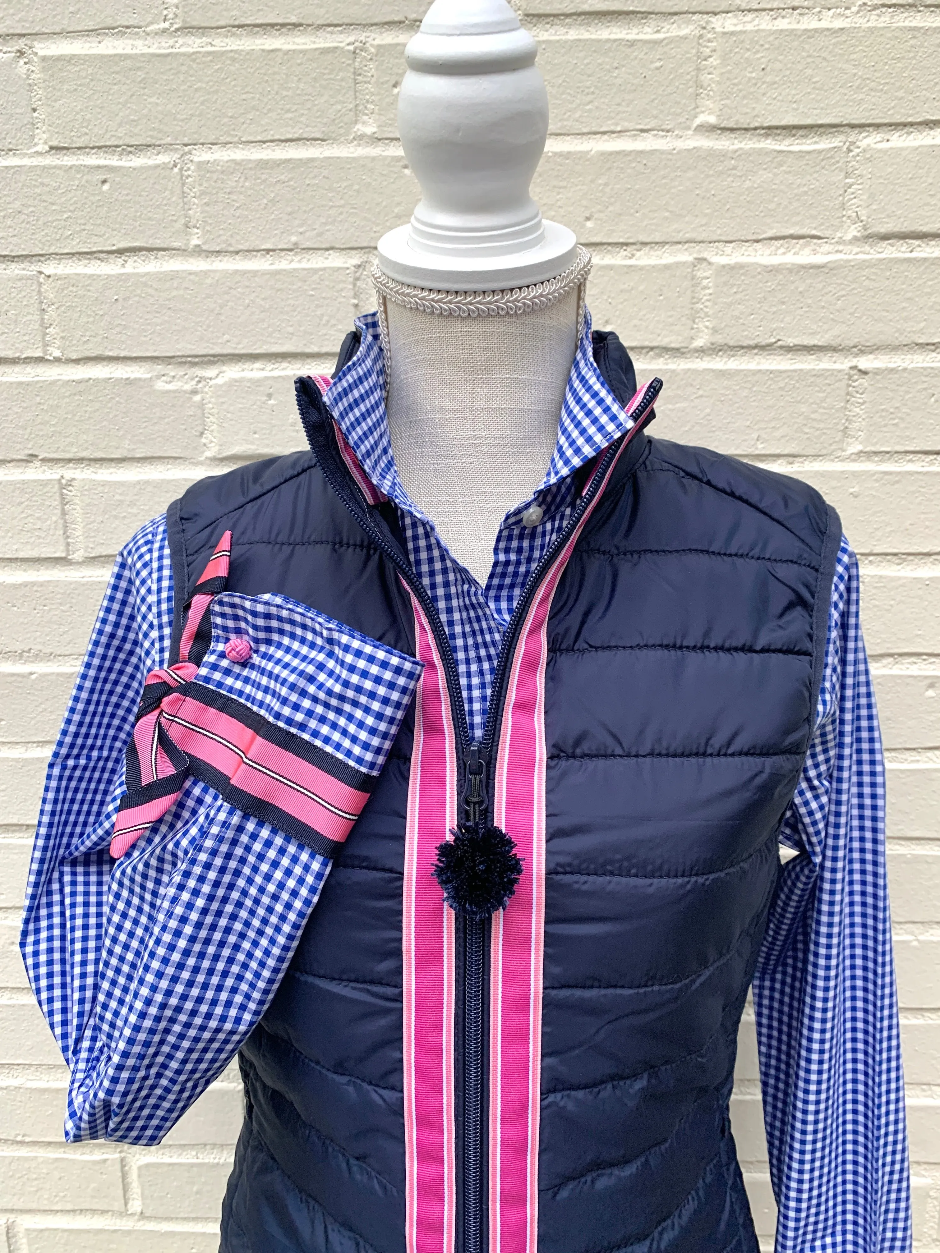 SALE - S & XL ONLY - Audrey Royal Gingham Ribbon French Cuff Shirt (RFC17) *FINAL SALE*