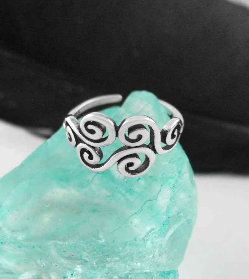 Six Spirals Wind Cloud Toe Midi Knuckle or Pinky Ring, Adjustable