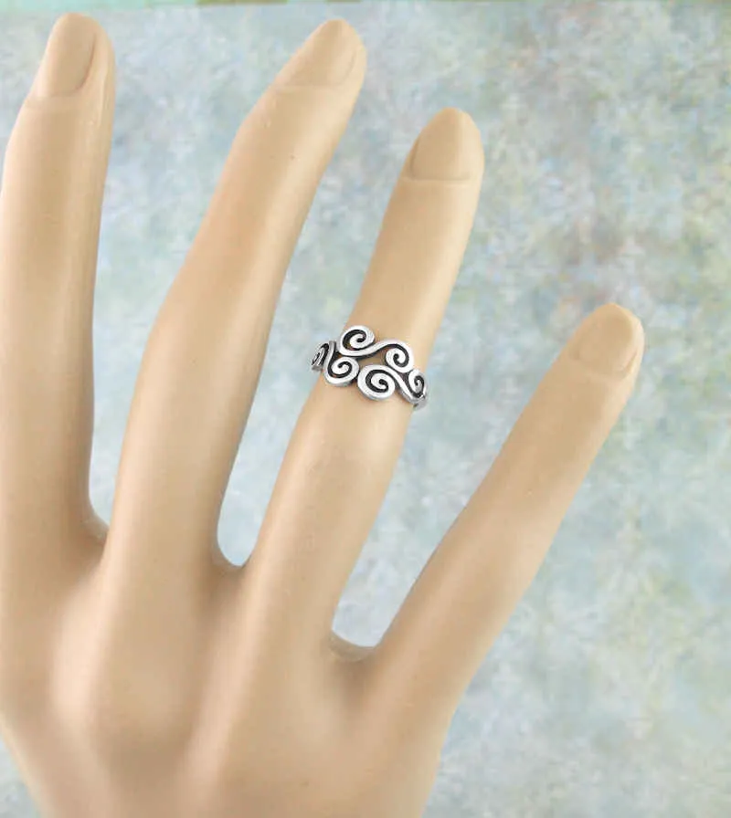 Six Spirals Wind Cloud Toe Midi Knuckle or Pinky Ring, Adjustable