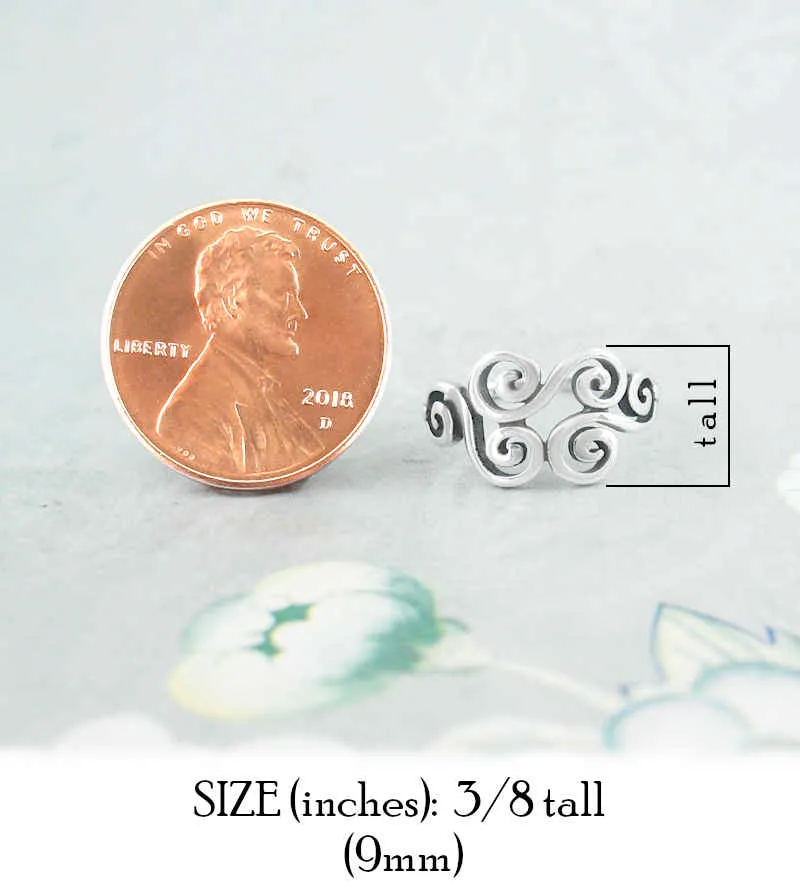 Six Spirals Wind Cloud Toe Midi Knuckle or Pinky Ring, Adjustable