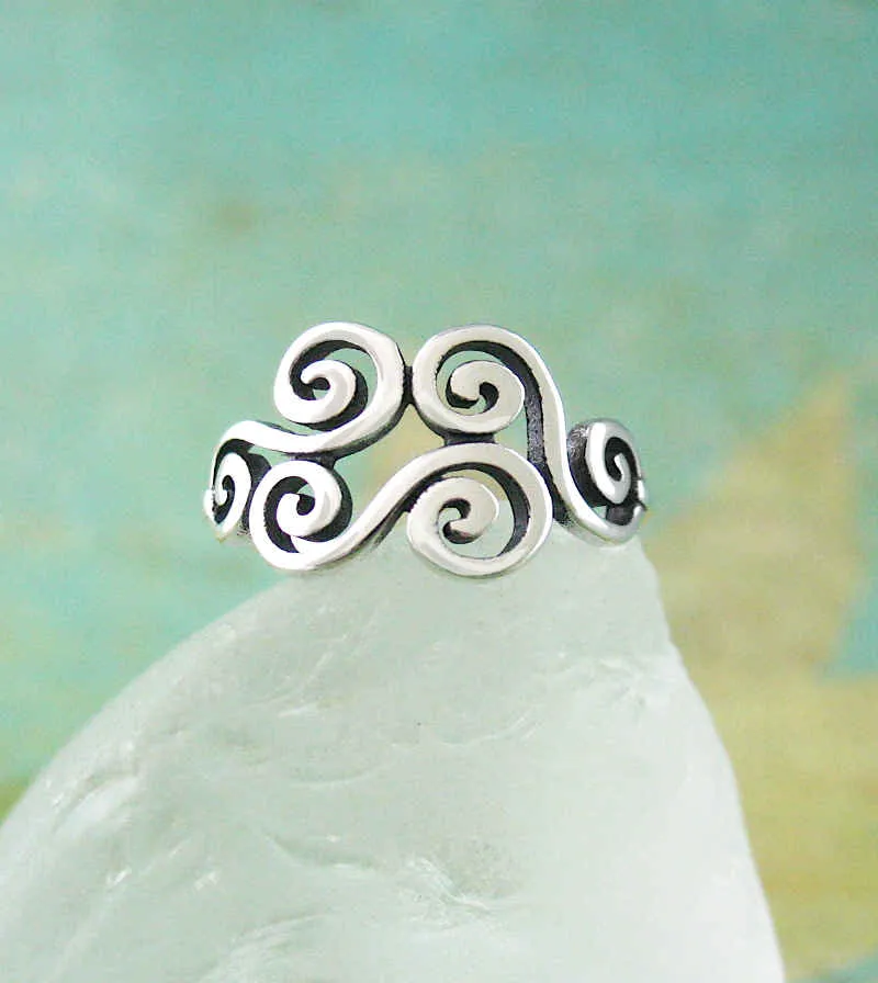 Six Spirals Wind Cloud Toe Midi Knuckle or Pinky Ring, Adjustable